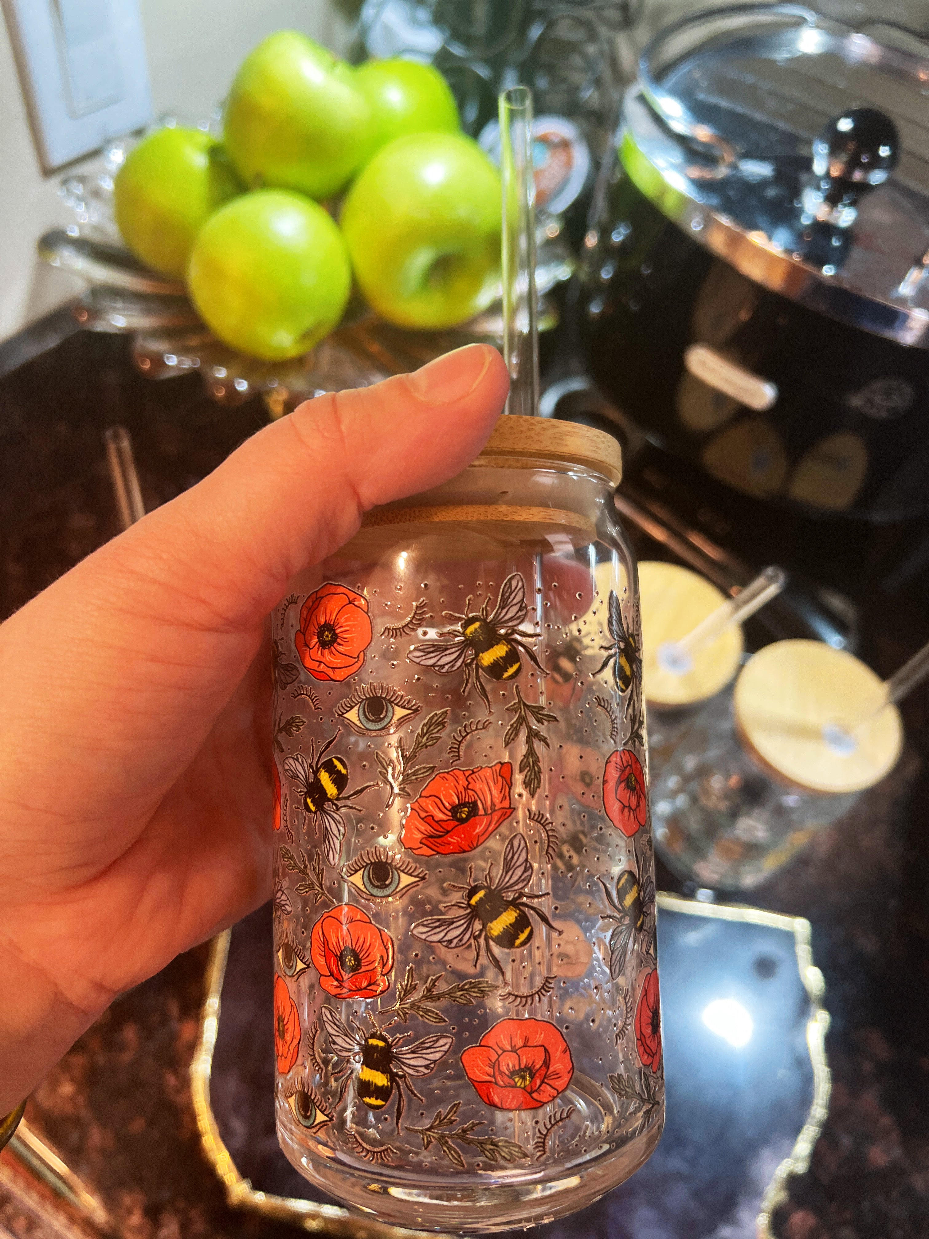 BEE'S KNEES // GLASS TUMBLER WITH STRAW