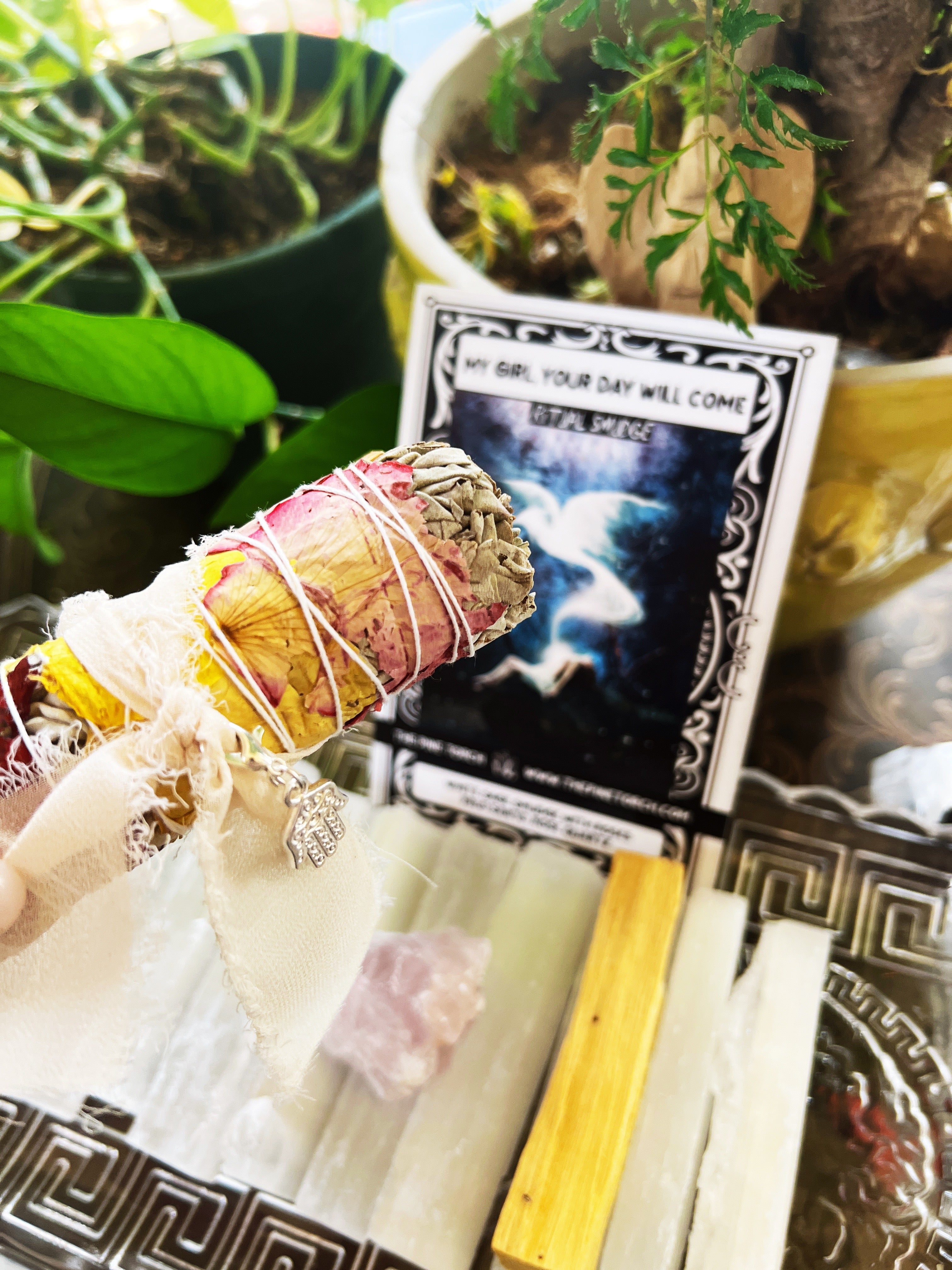 YOUR DAY WILL COME << WHITE SAGE WITH ROSES, PALO SANTO, ROSE QUARTZ >> RITUAL KIT