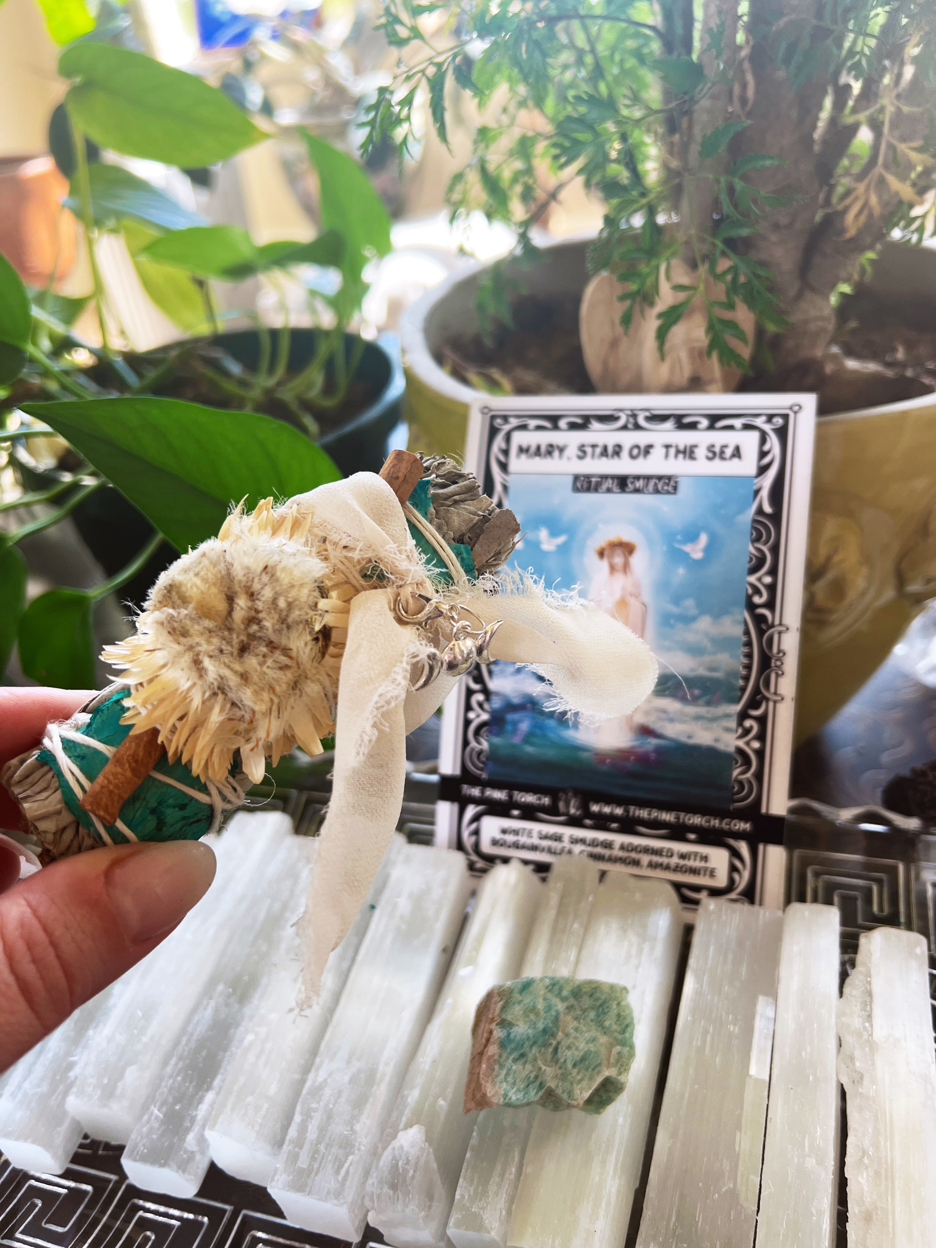 MARY, STAR OF THE SEA << WHITE SAGE WITH BOUGAINVILLEA, CINNAMON and AMAZONITE >> RITUAL KIT