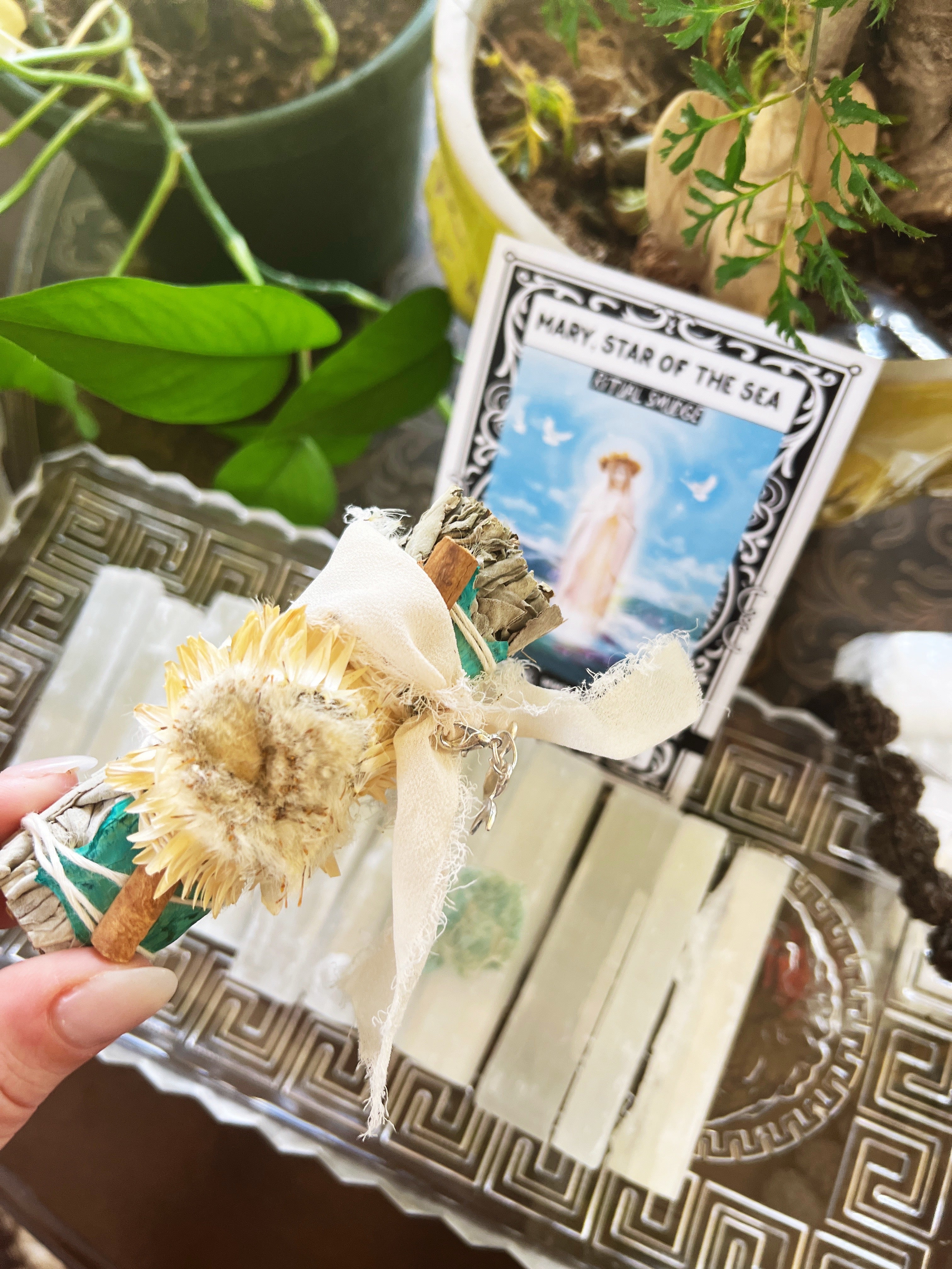 MARY, STAR OF THE SEA << WHITE SAGE WITH BOUGAINVILLEA, CINNAMON and AMAZONITE >> RITUAL KIT