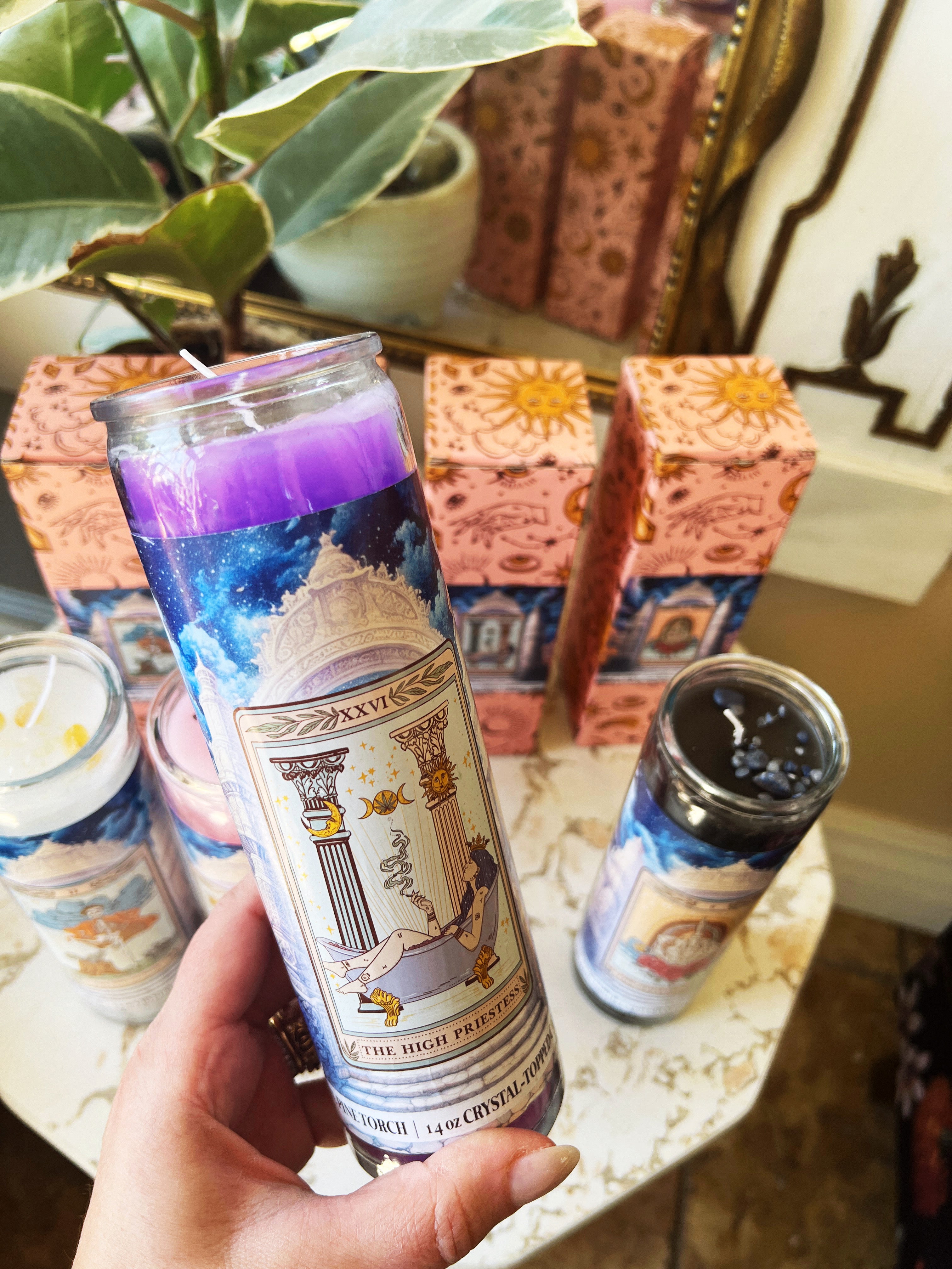 THE HIGH PRIESTESS << CRYSTAL TOPPED ALTAR CANDLE >>