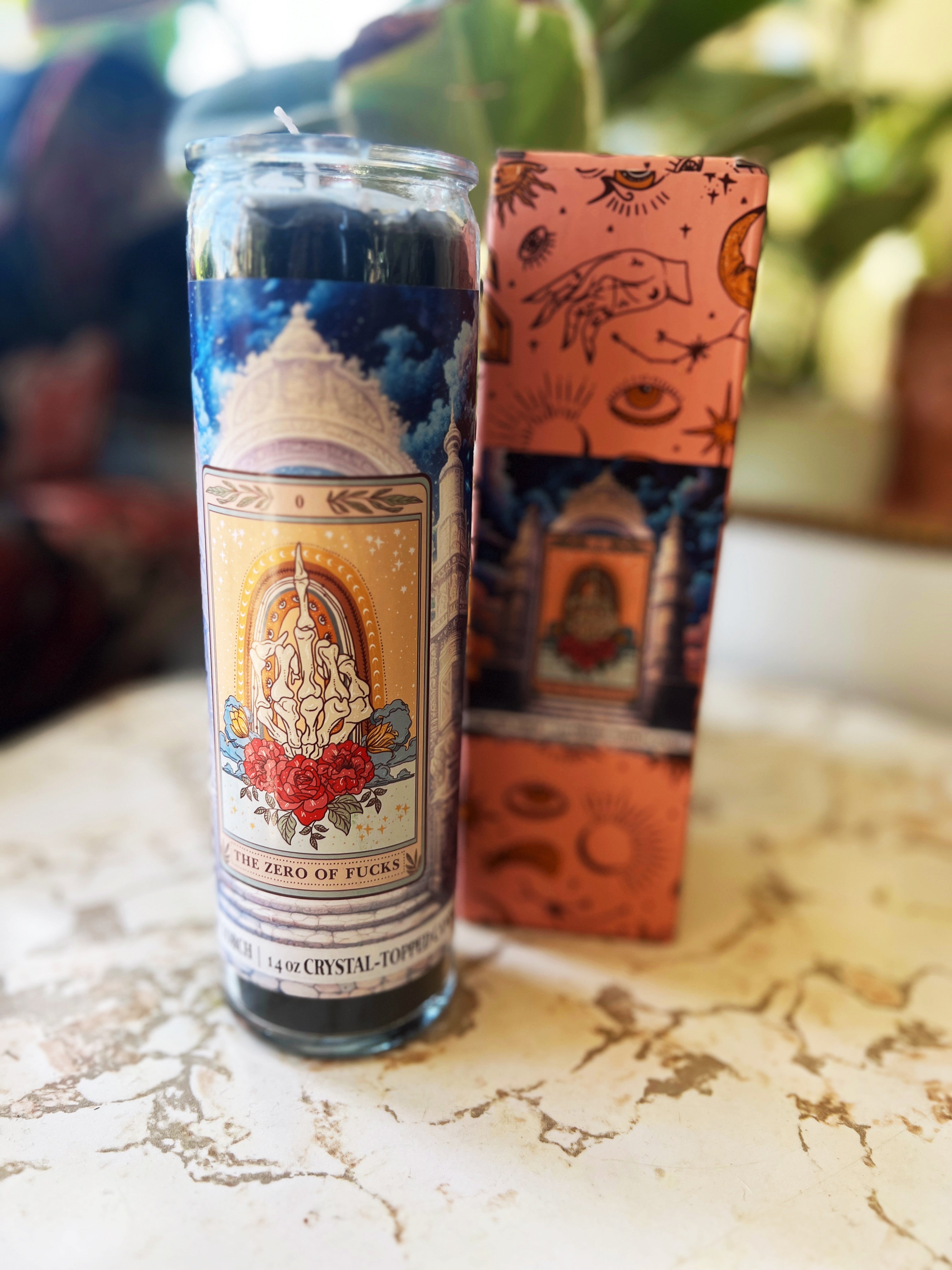 50% OFF DEAL: THE ZERO OF F*CKS << CRYSTAL TOPPED ALTAR CANDLE >>