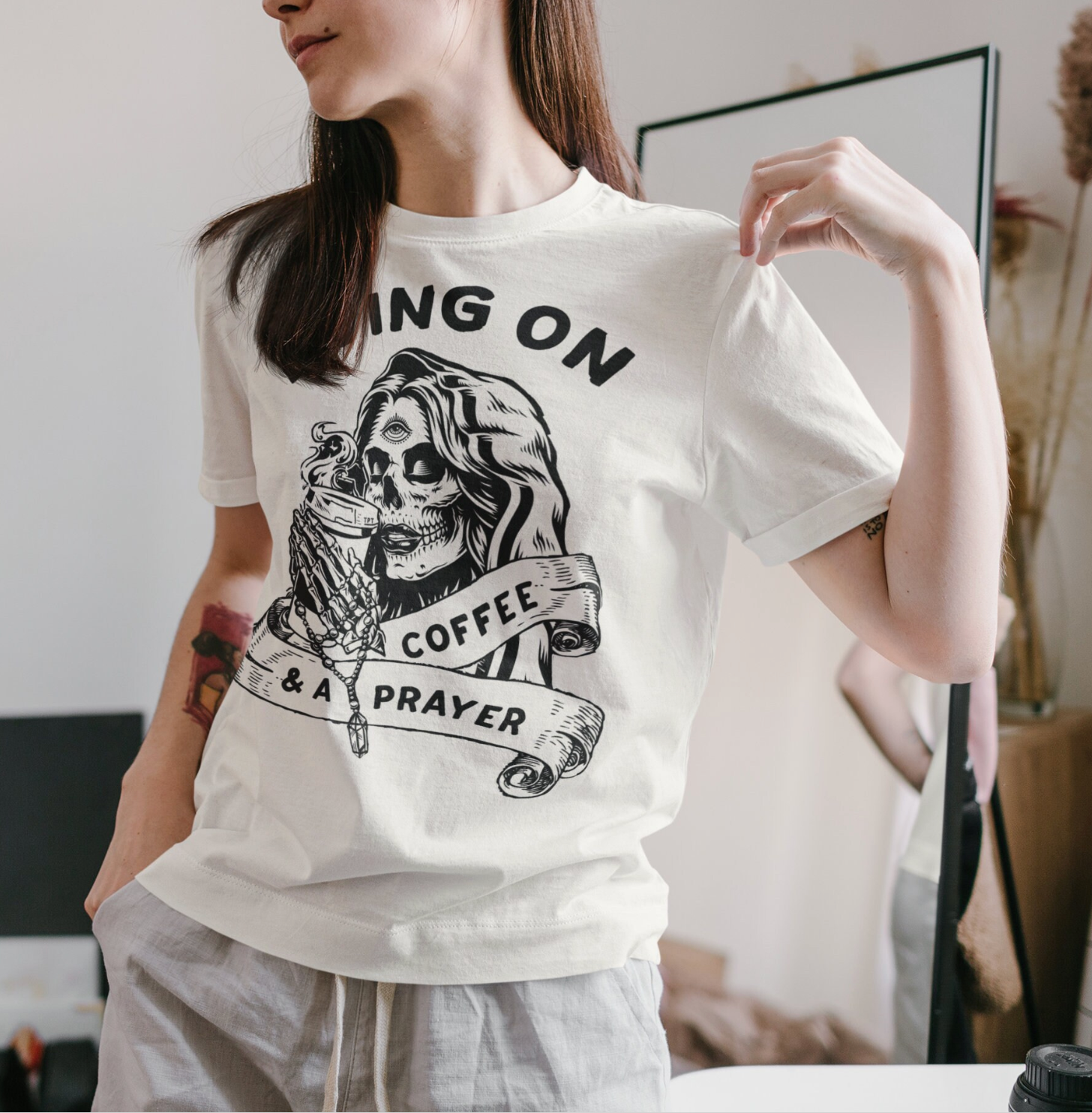 « LIVING ON COFFEE AND A PRAYER » UNISEX TEE