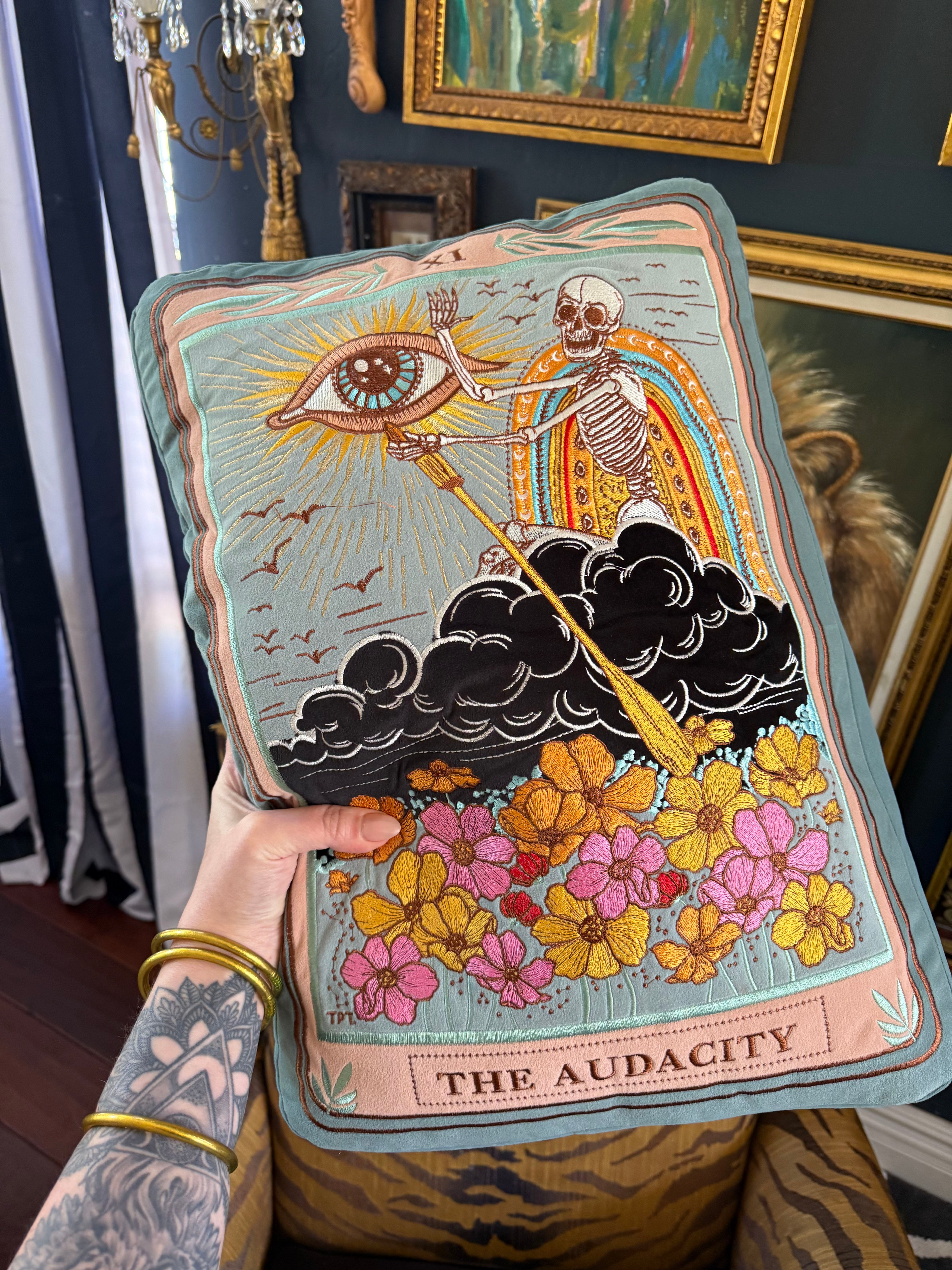 << THE AUDACITY >> OVERSIZED PLUSH EMBROIDERED PILLOW