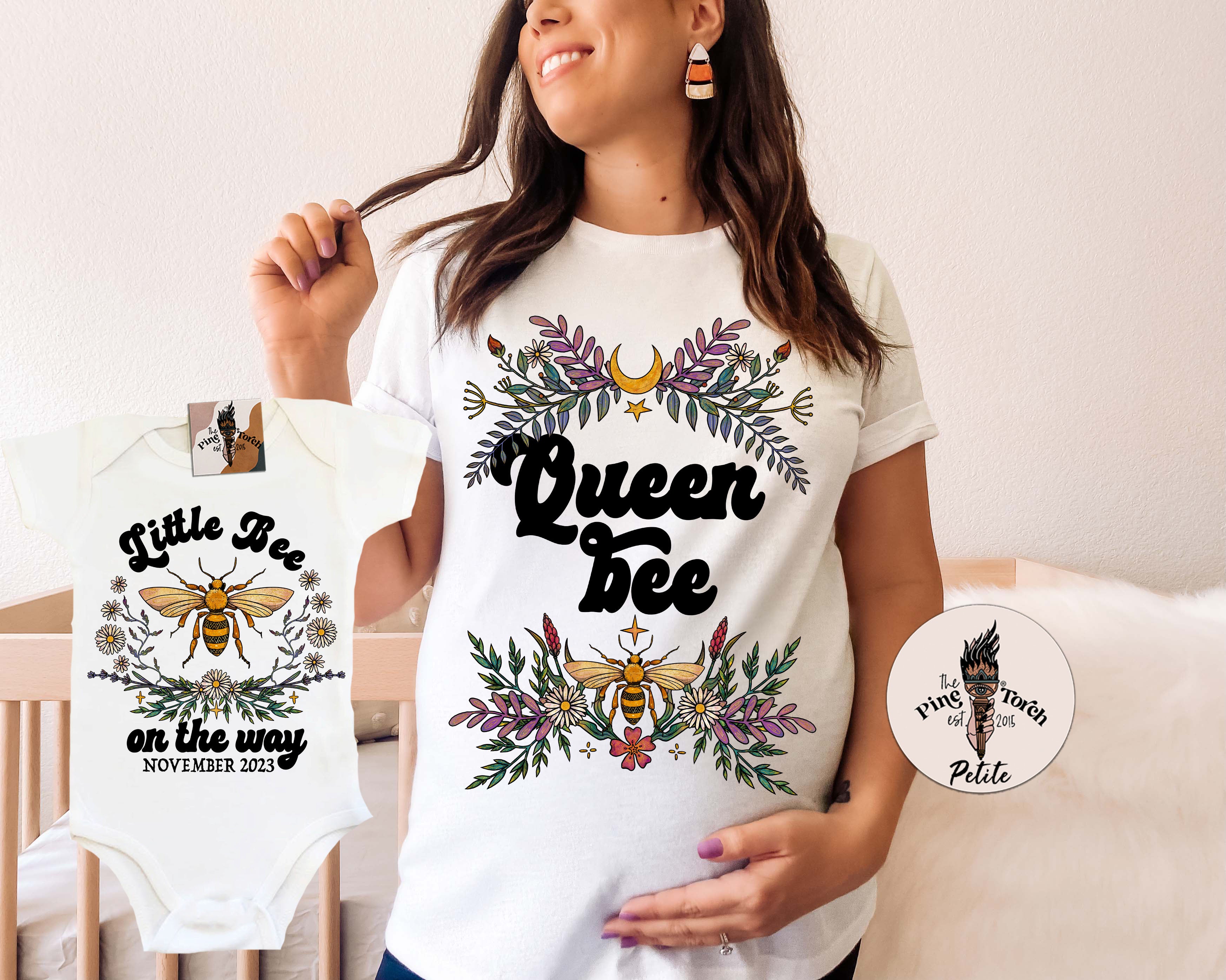 « QUEEN BEE + LITTLE BEE ON THE WAY » MOMMY & ME SET