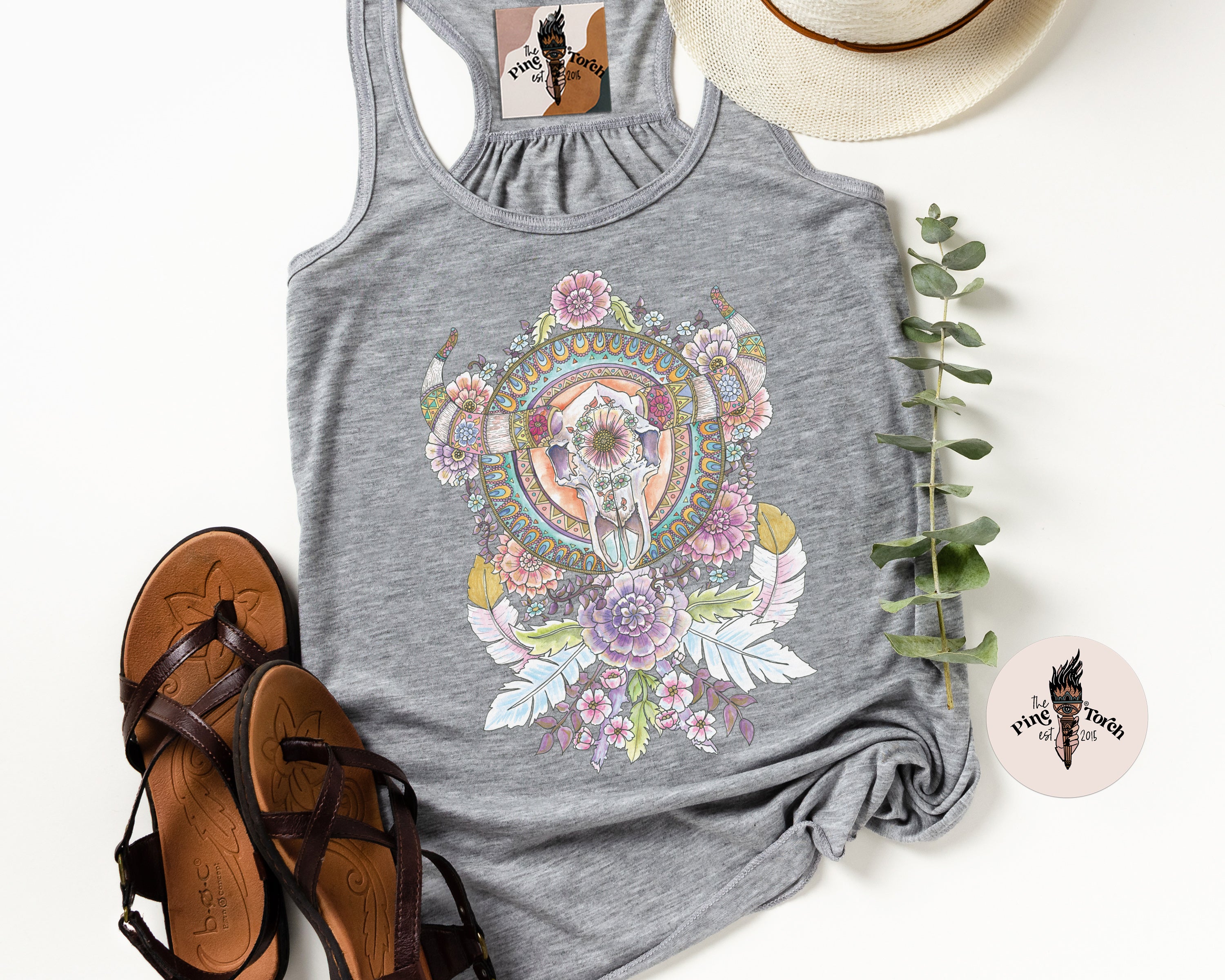 BULL SKULL MANDALA // FLOWY RACERBACK TANK