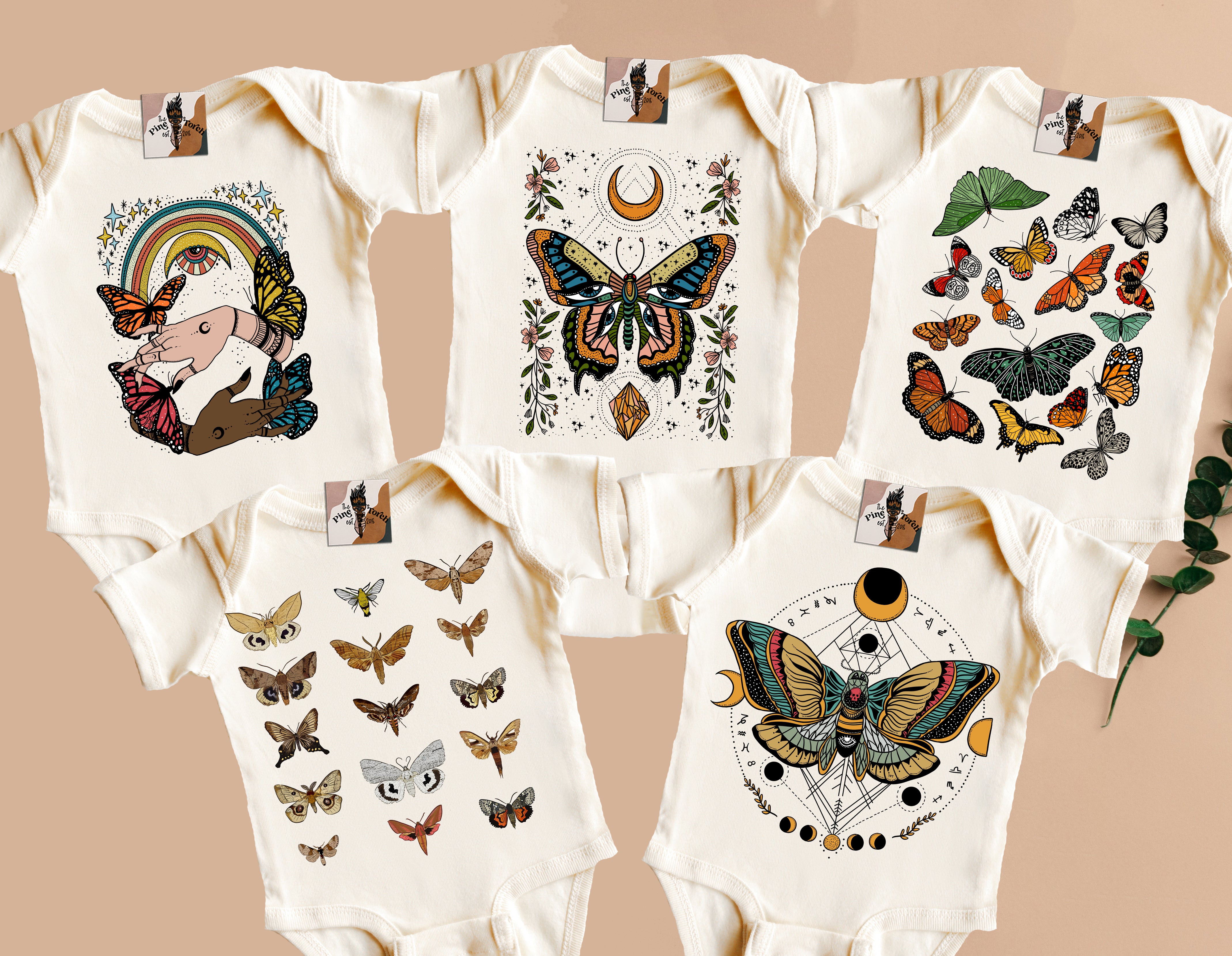 « BUTTERFLIES + MOTHS STARTER PACK » 5 BODYSUIT BUNDLE