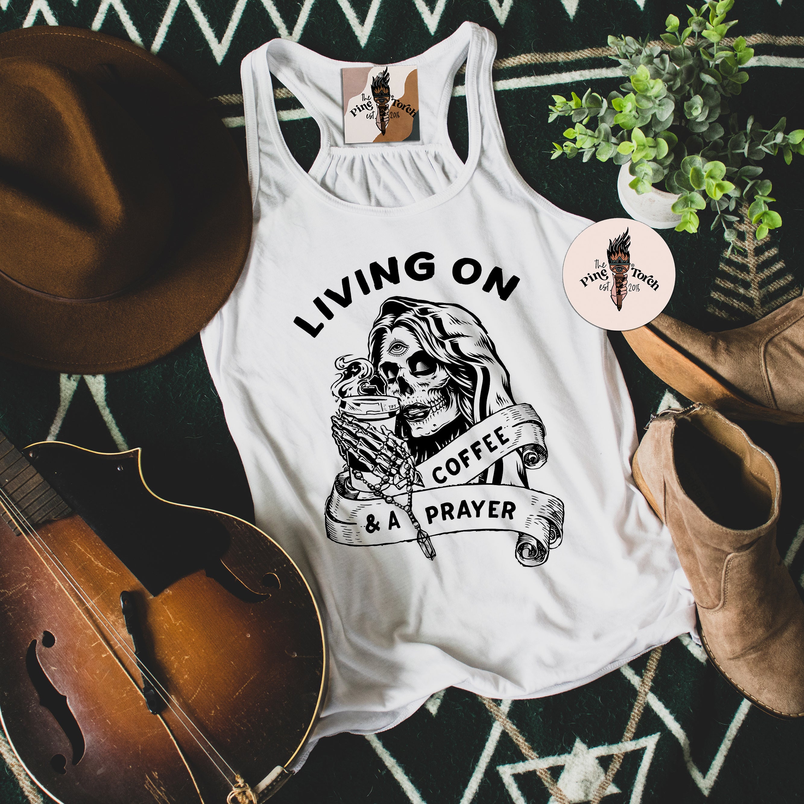 LIVING ON COFFEE AND A PRAYER // FLOWY RACERBACK TANK