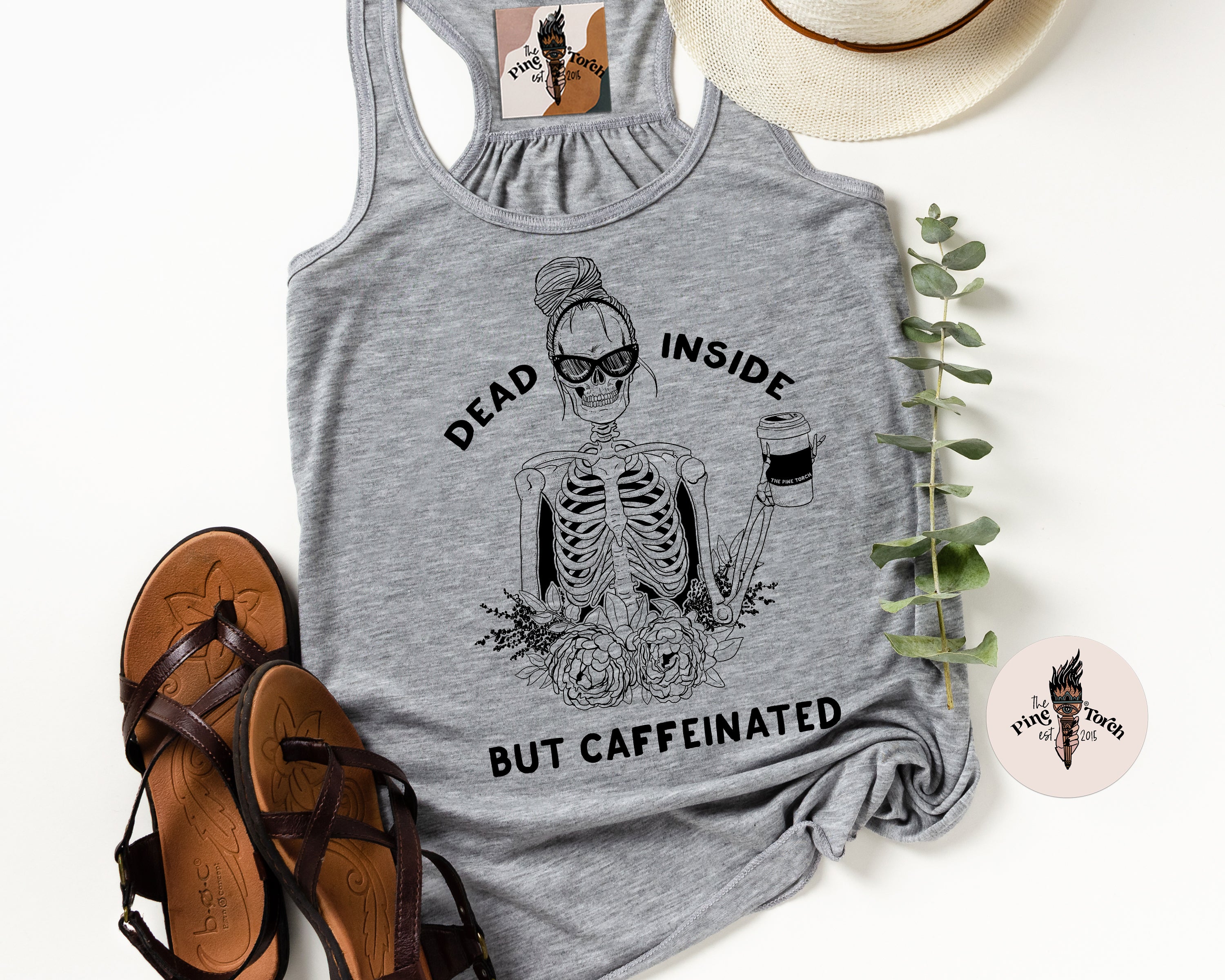 DEAD INSIDE BUT CAFFEINATED // FLOWY RACERBACK TANK