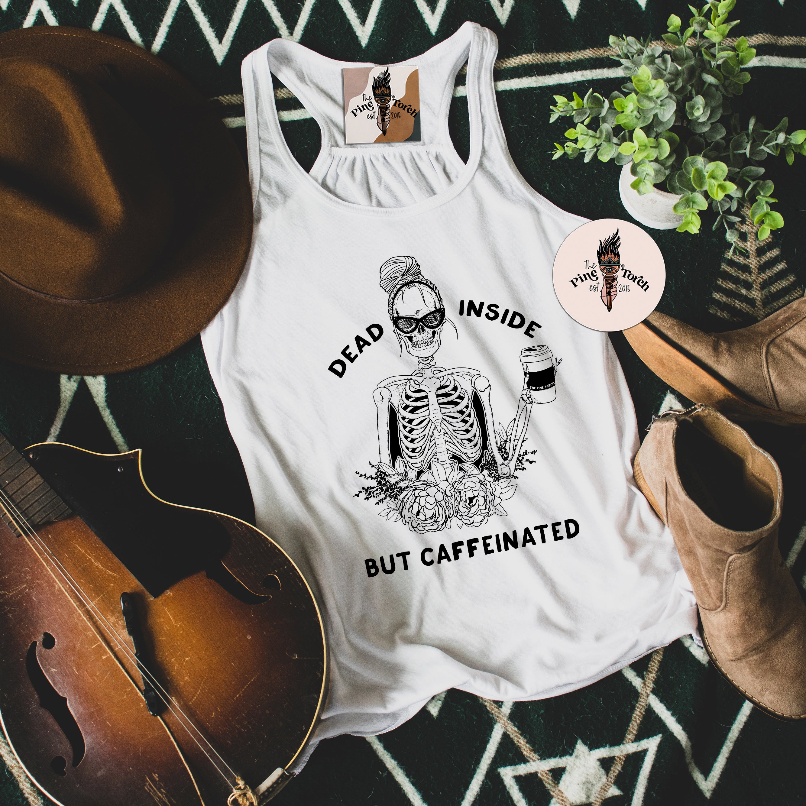 DEAD INSIDE BUT CAFFEINATED // FLOWY RACERBACK TANK