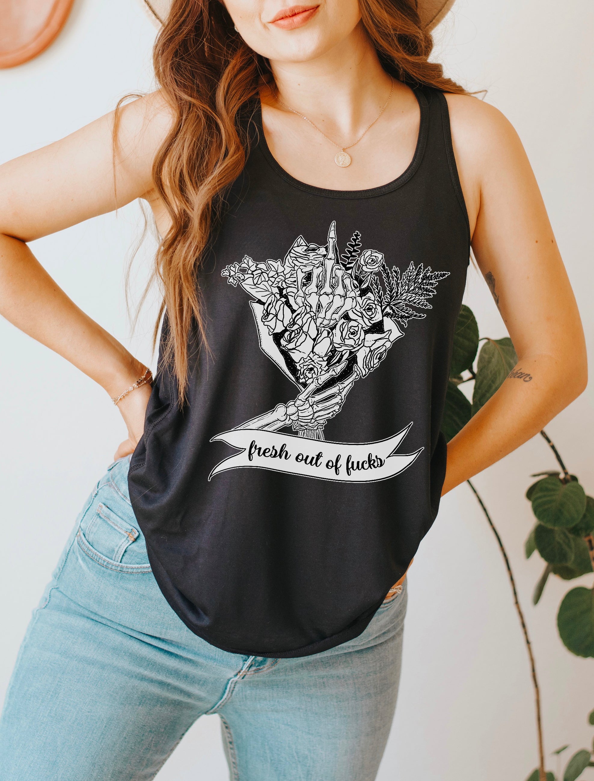 FRESH OUT OF FUCKS // FLOWY RACERBACK TANK