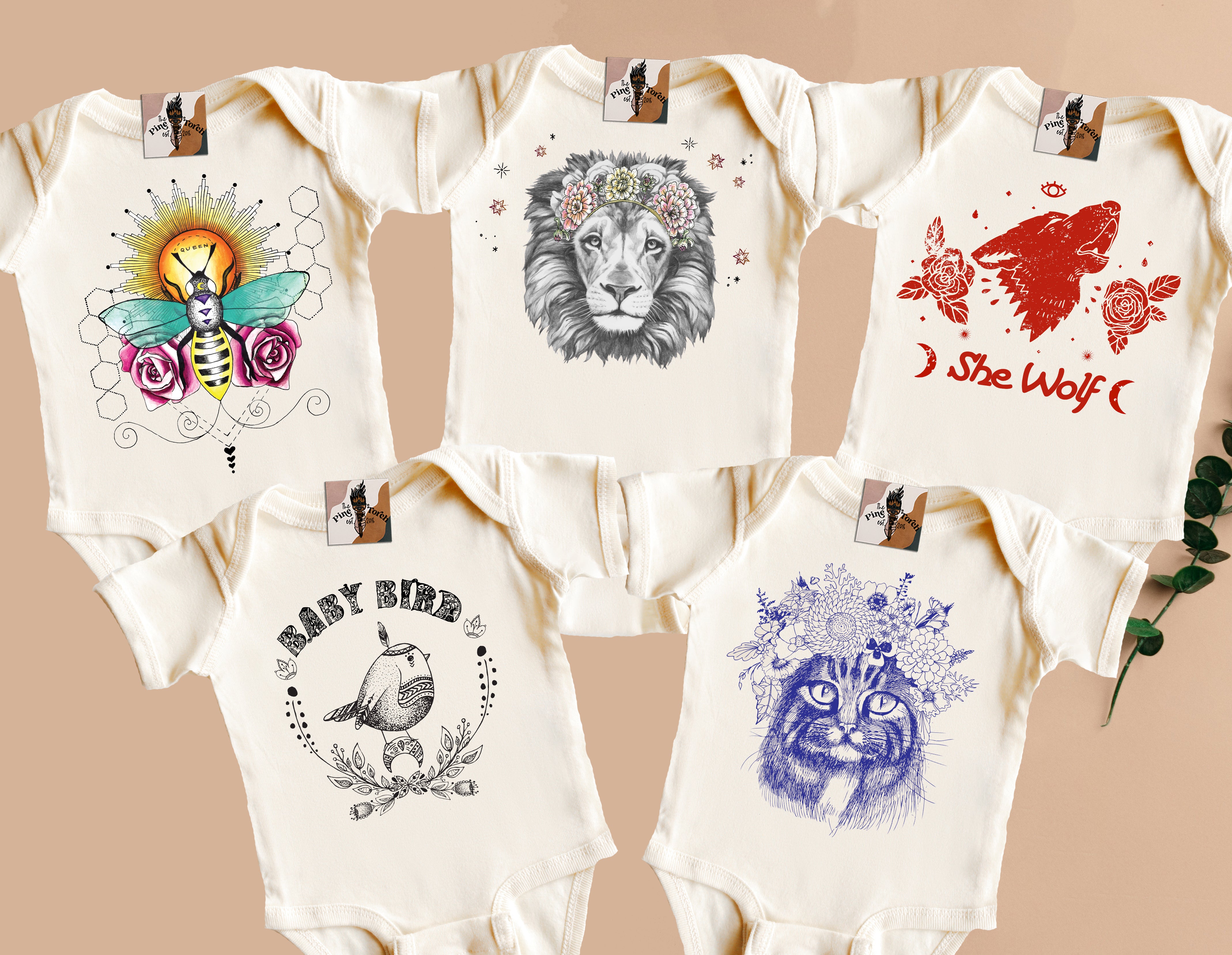 « ANIMALS (GIRL) STARTER PACK » 5 BODYSUIT BUNDLE