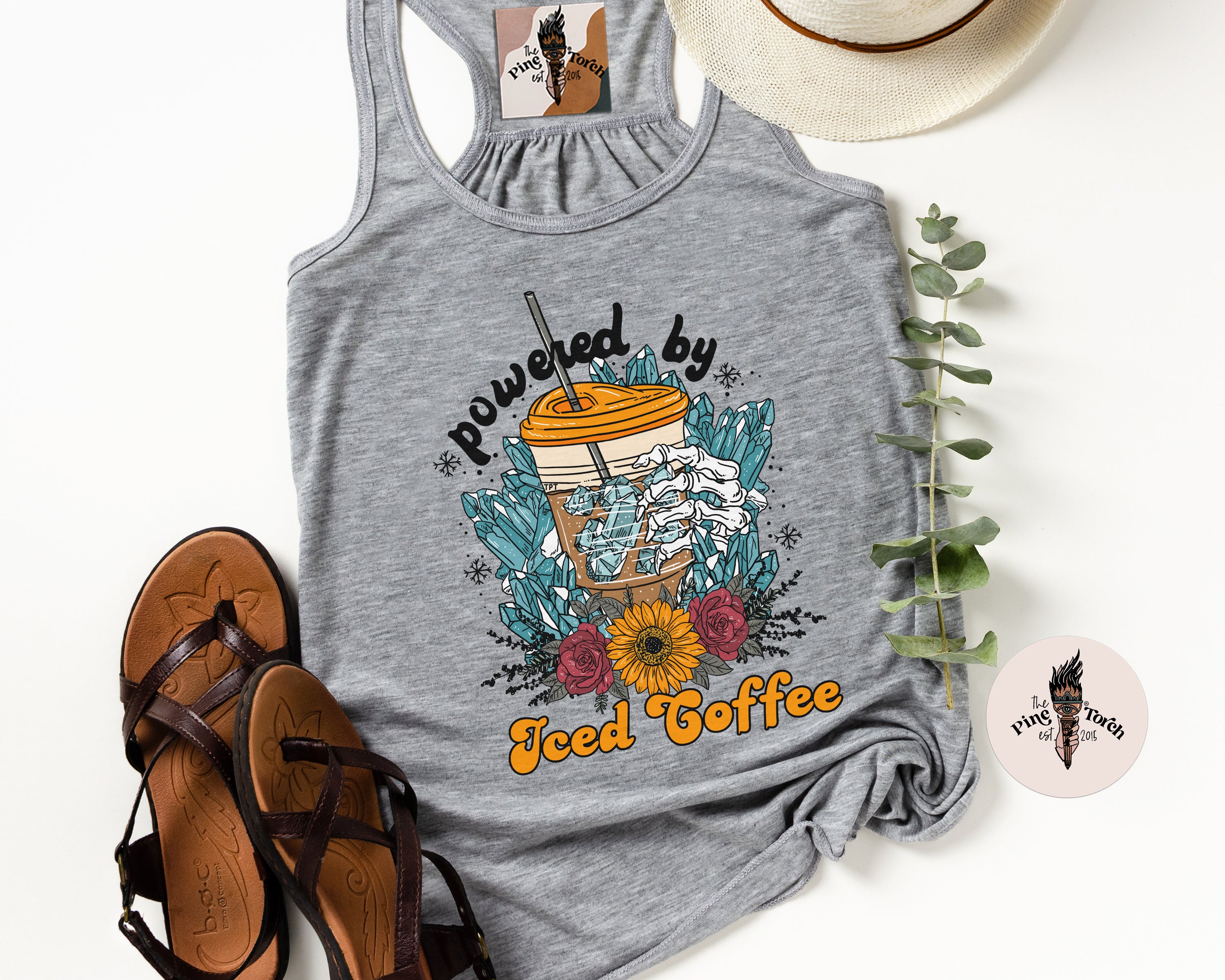 POWERED BY ICED COFFEE // FLOWY RACERBACK TANK