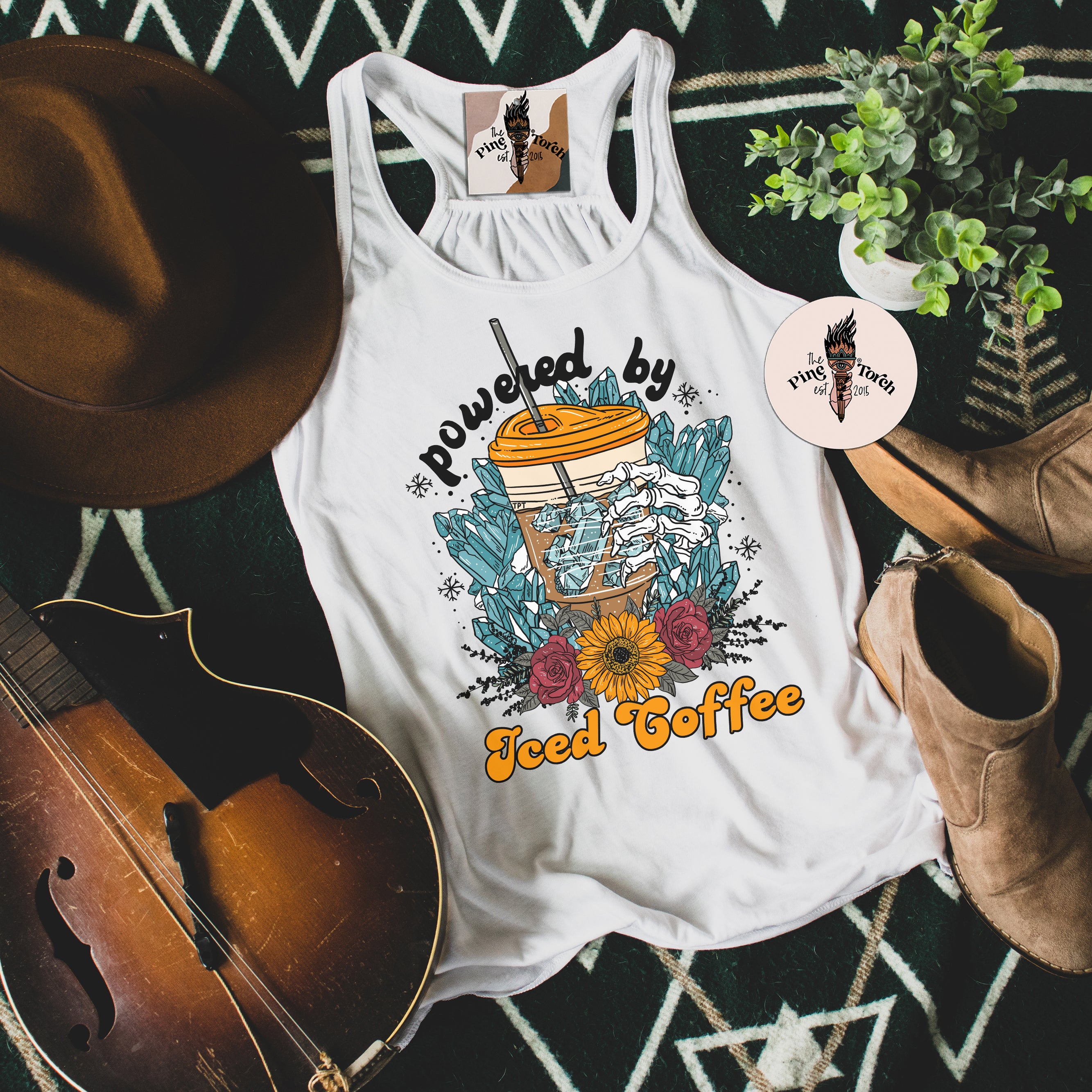 POWERED BY ICED COFFEE // FLOWY RACERBACK TANK