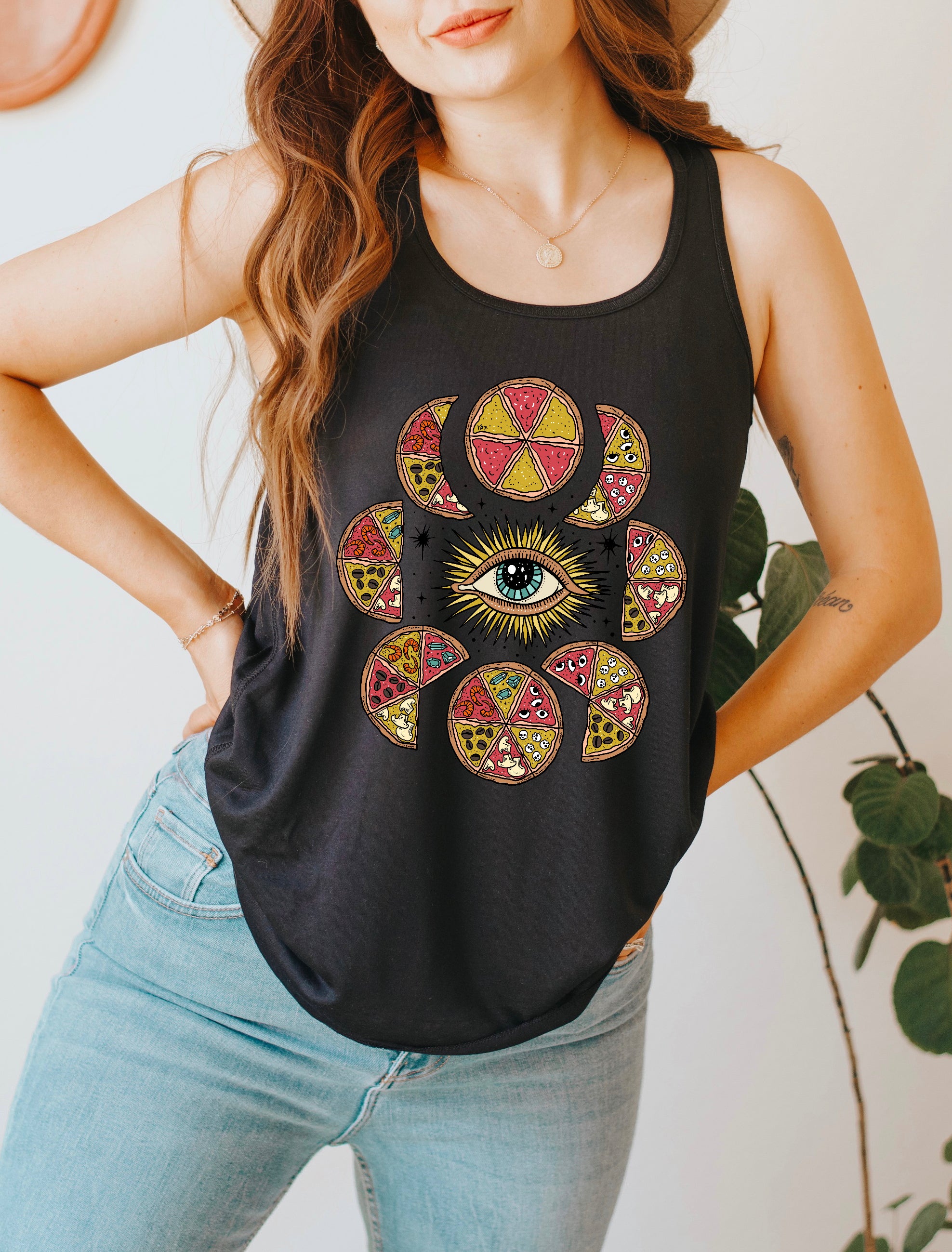 MOON PHASE PIZZA // FLOWY RACERBACK TANK