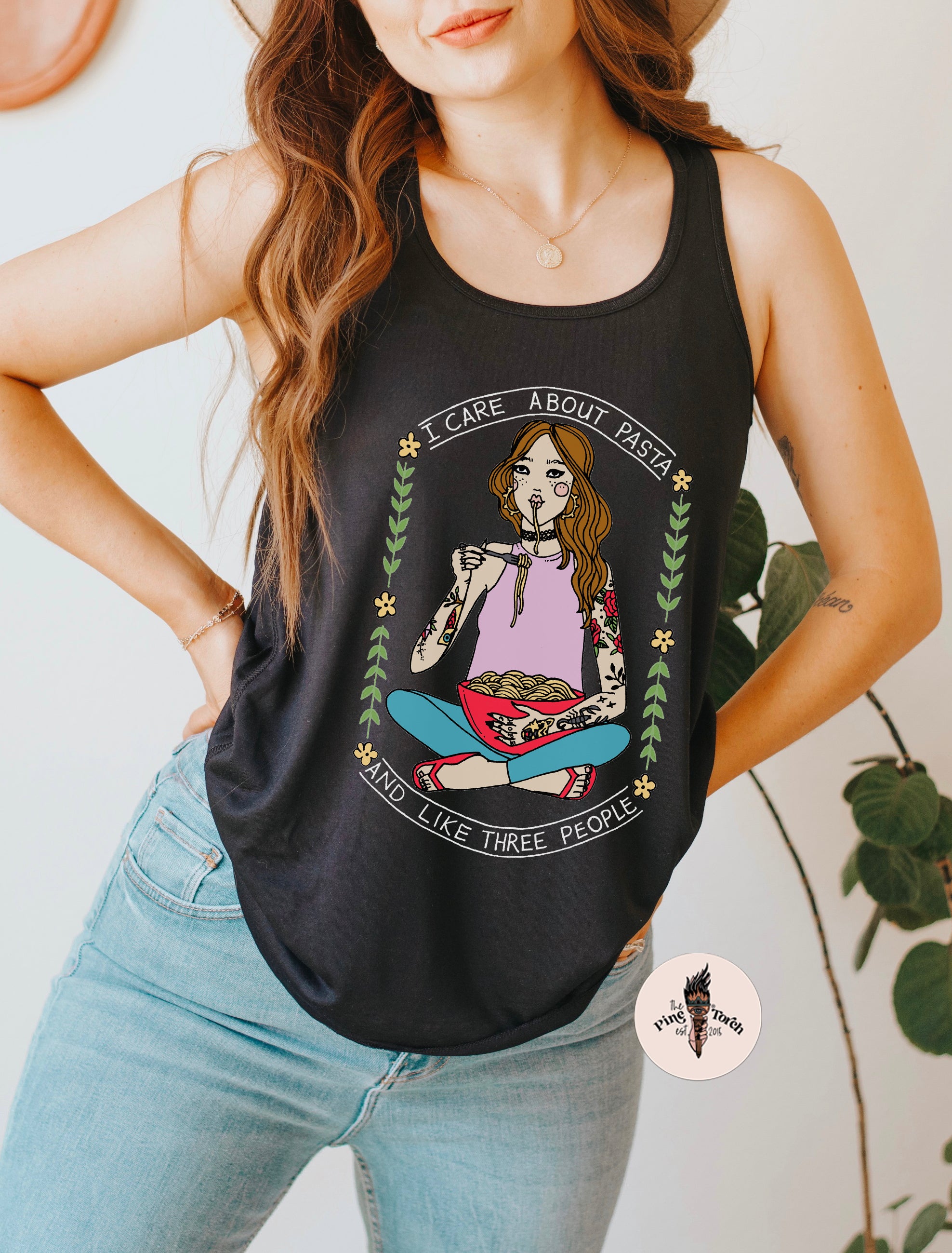 I CARE ABOUT PASTA AND LIKE 3 PEOPLE // FLOWY RACERBACK TANK
