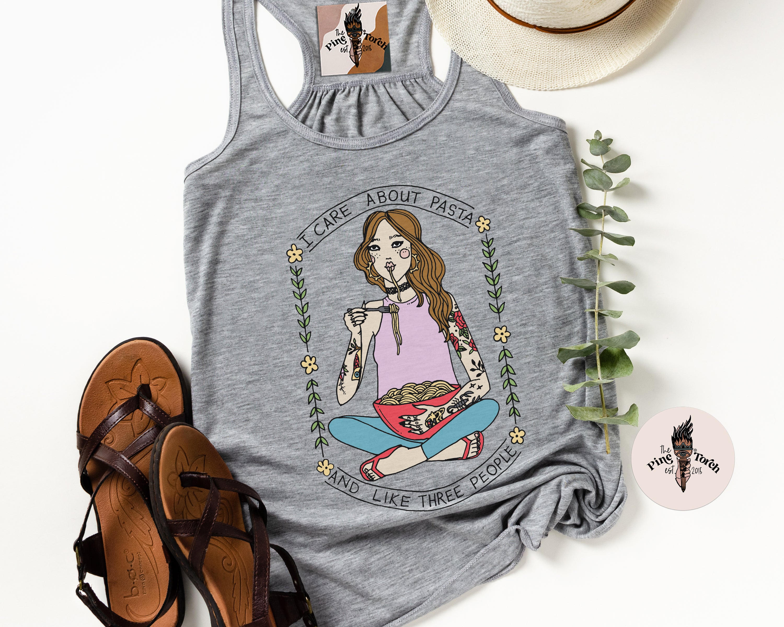 I CARE ABOUT PASTA AND LIKE 3 PEOPLE // FLOWY RACERBACK TANK