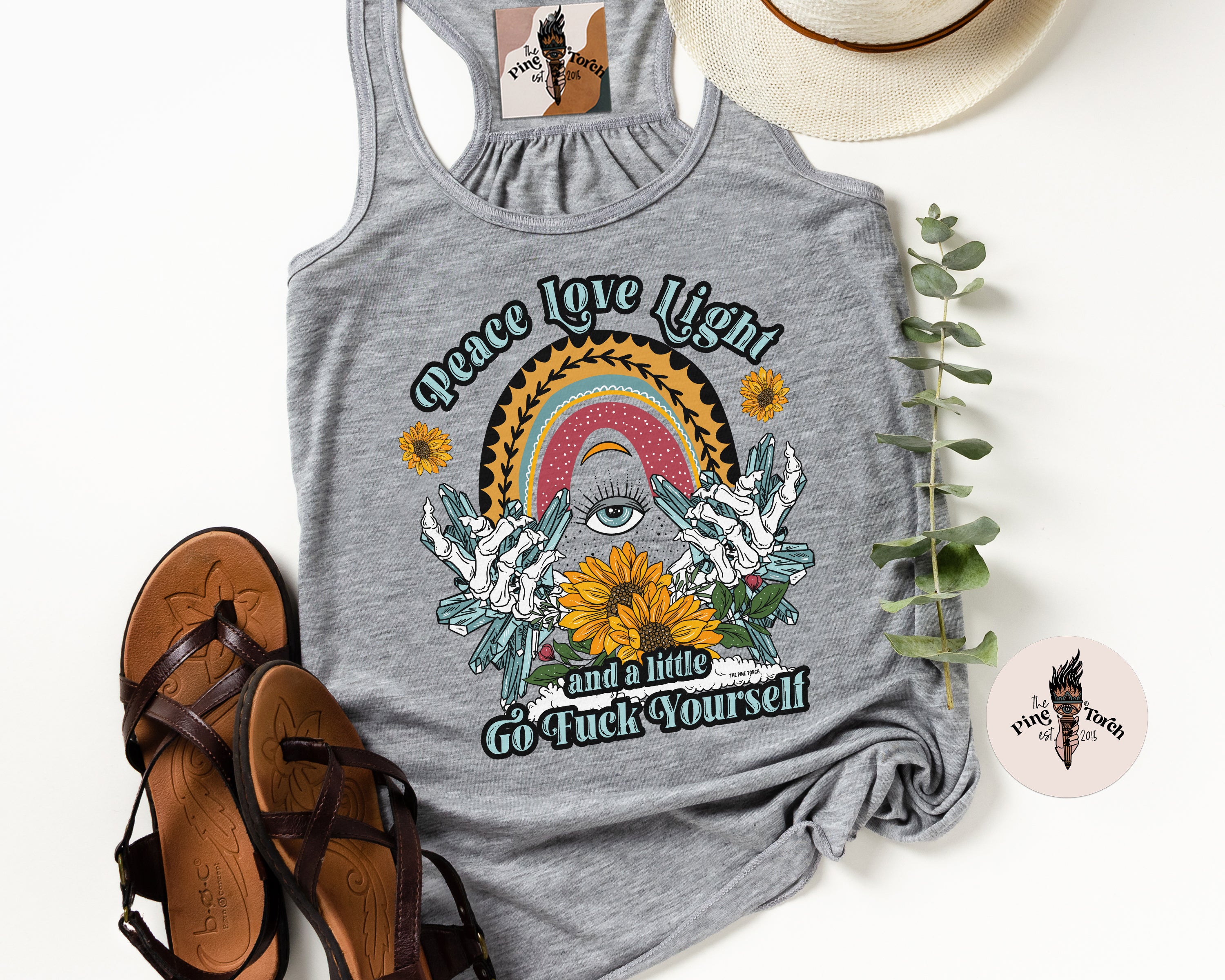 PEACE, LOVE, LIGHT and GO F YOURSELF // FLOWY RACERBACK TANK