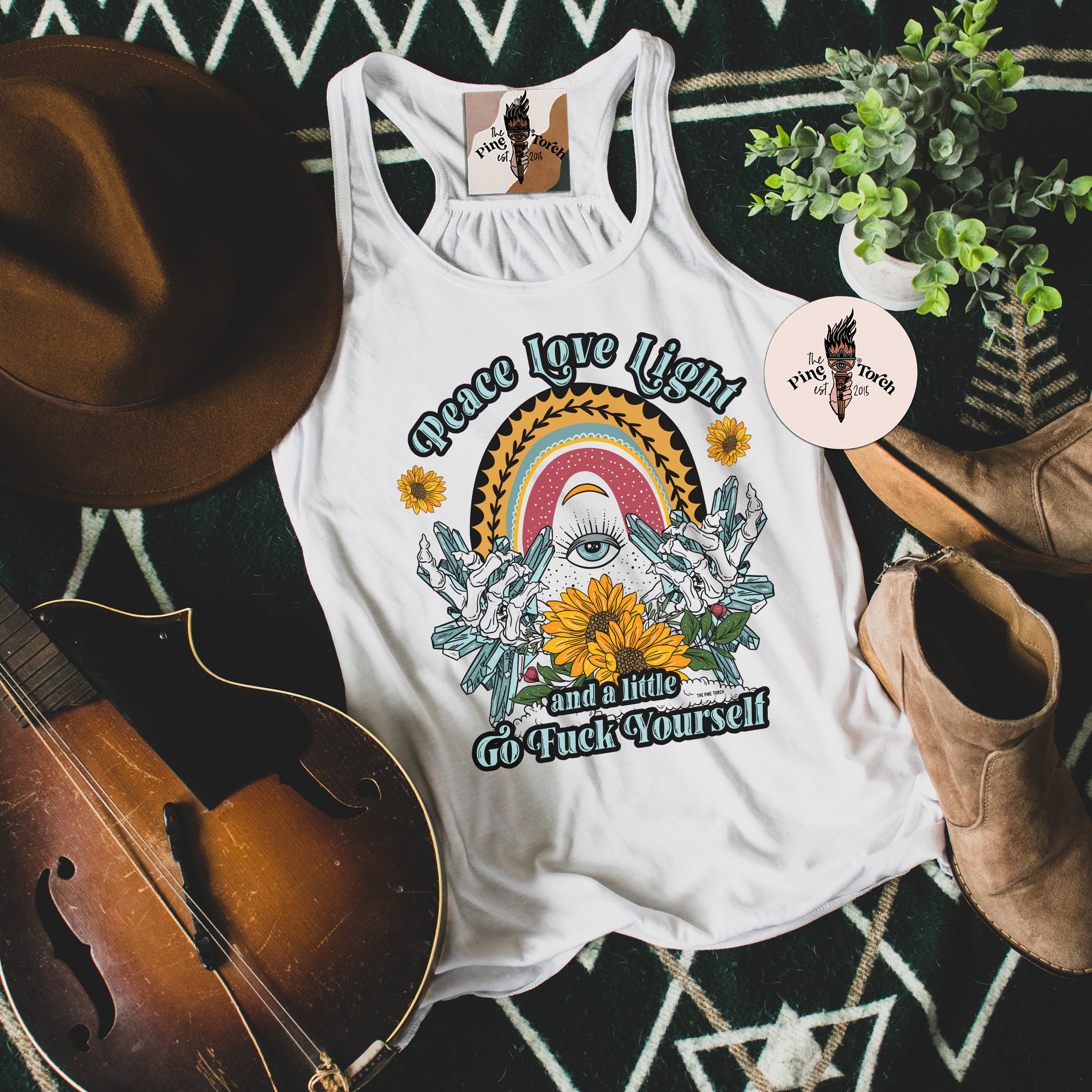 PEACE, LOVE, LIGHT and GO F YOURSELF // FLOWY RACERBACK TANK