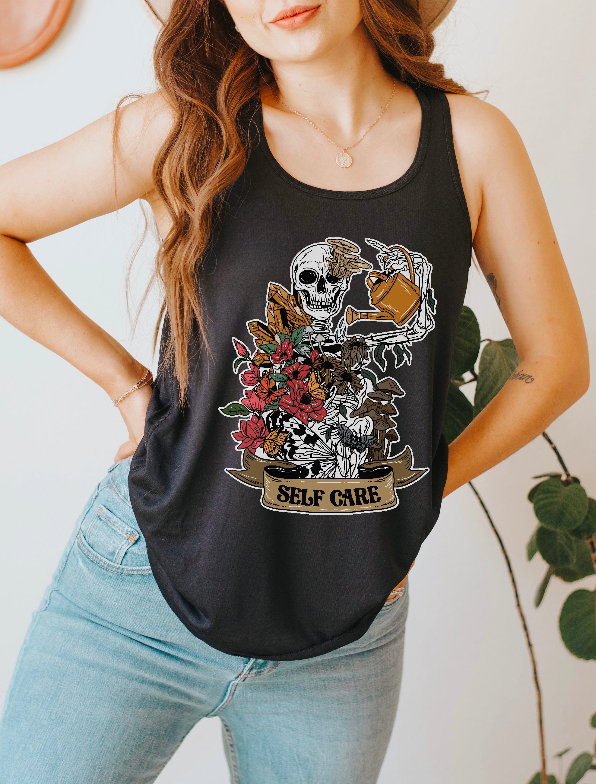 SELF CARE SKELETON // FLOWY RACERBACK TANK