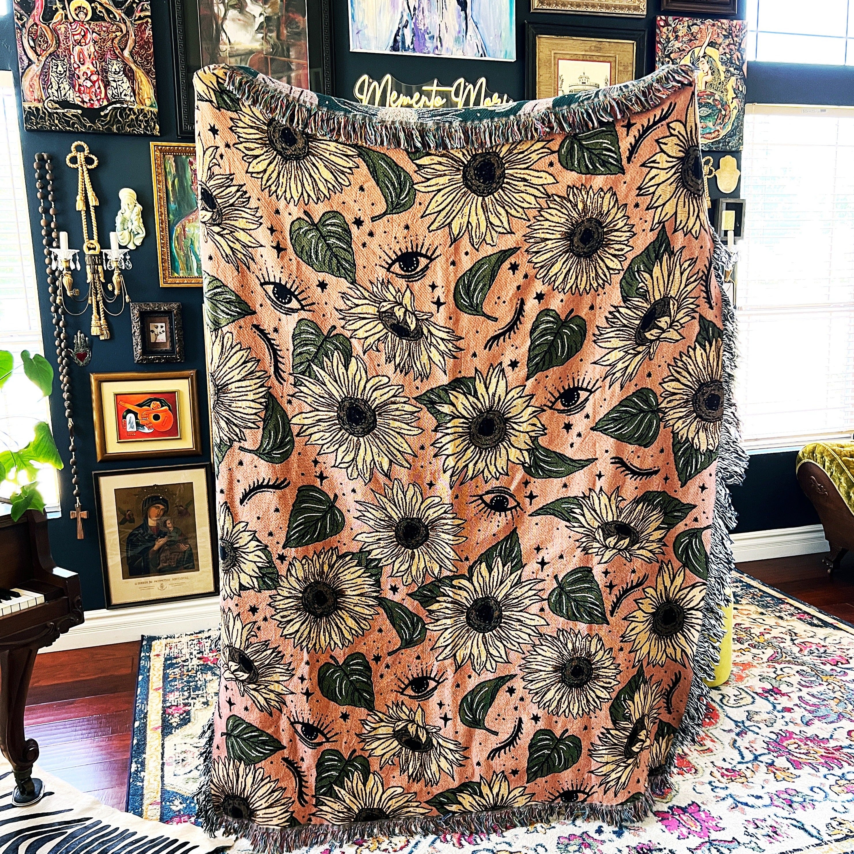 RETRO SUNFLOWER // WOVEN FRINGE BLANKET