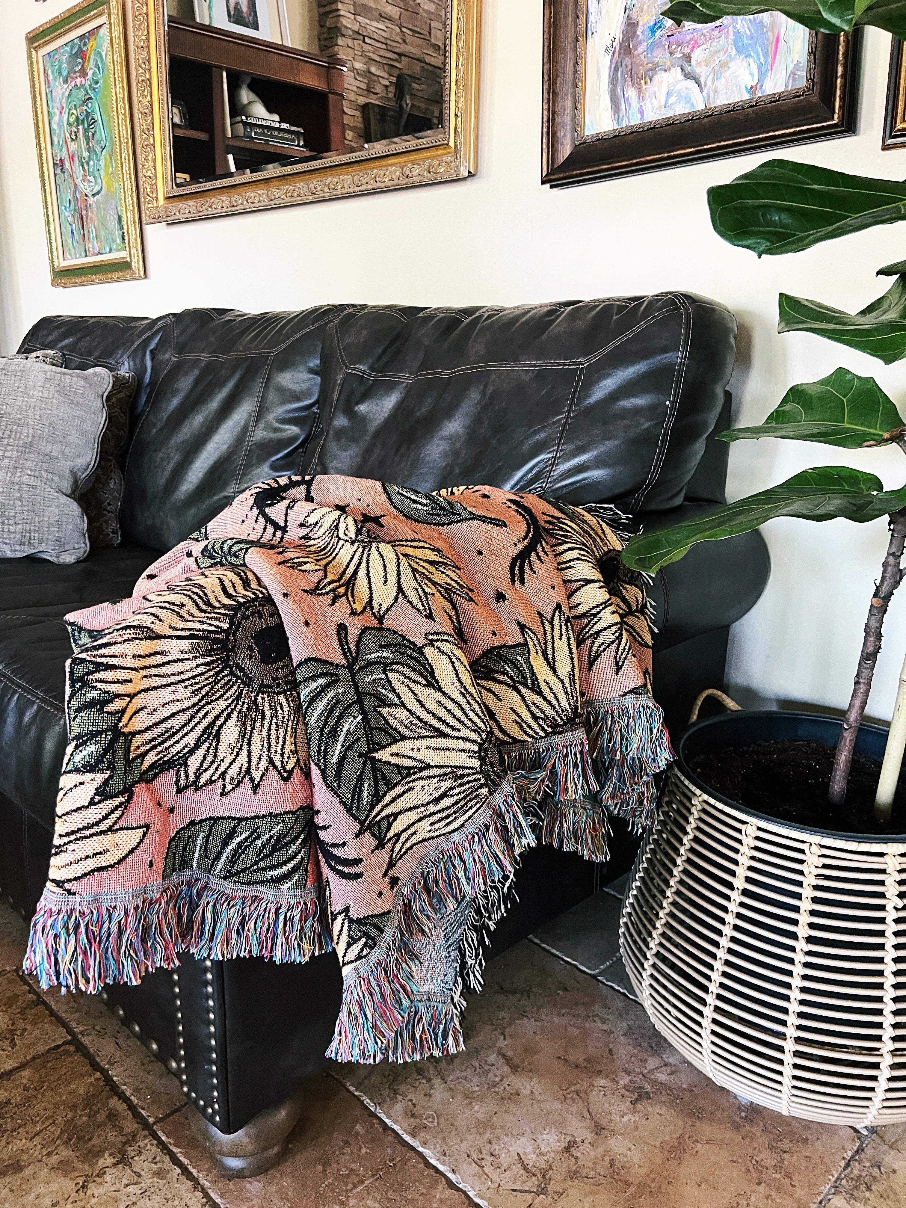RETRO SUNFLOWER // WOVEN FRINGE BLANKET