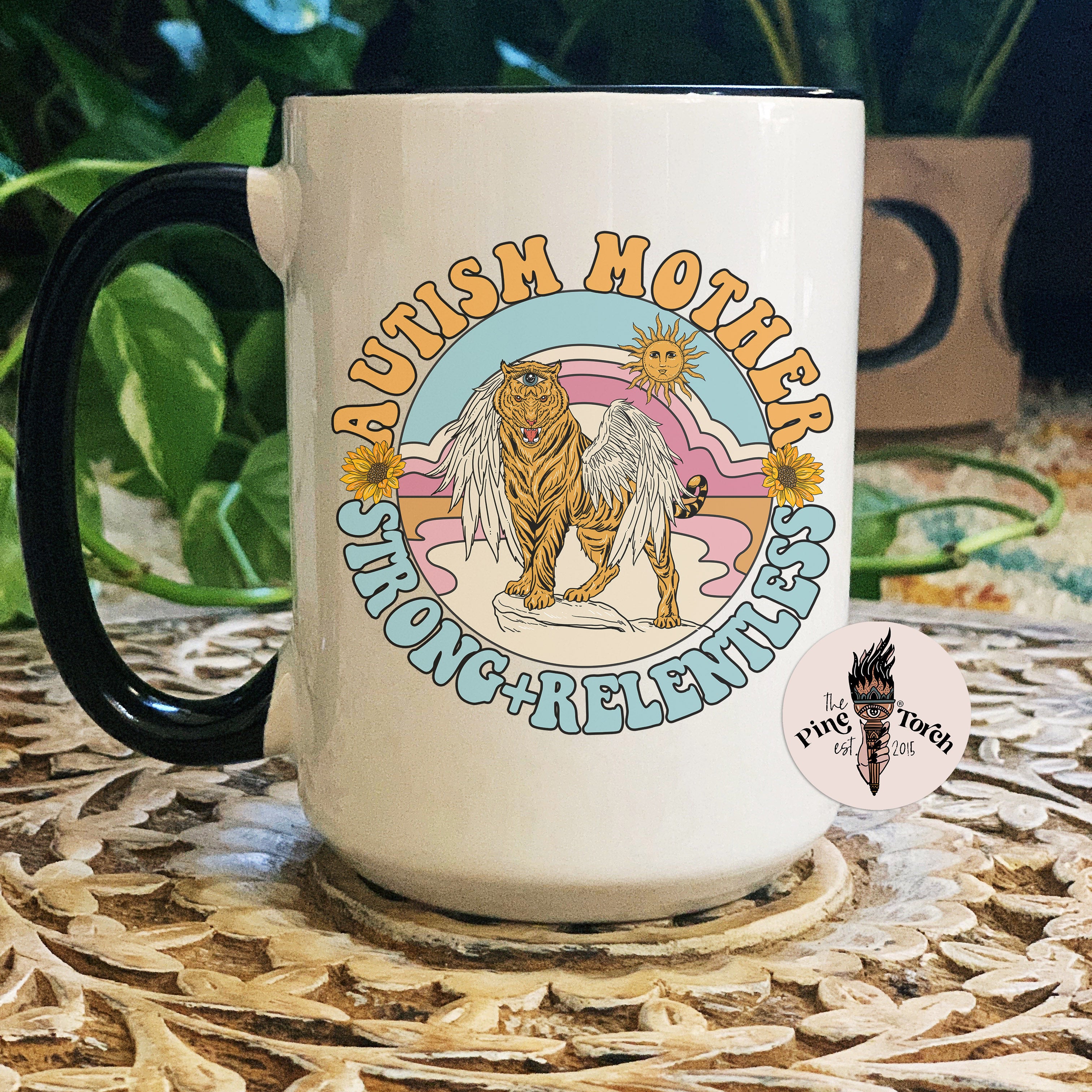 AUTISM MOTHER - STRONG + RELENTLESS // BLACK RIM MUG