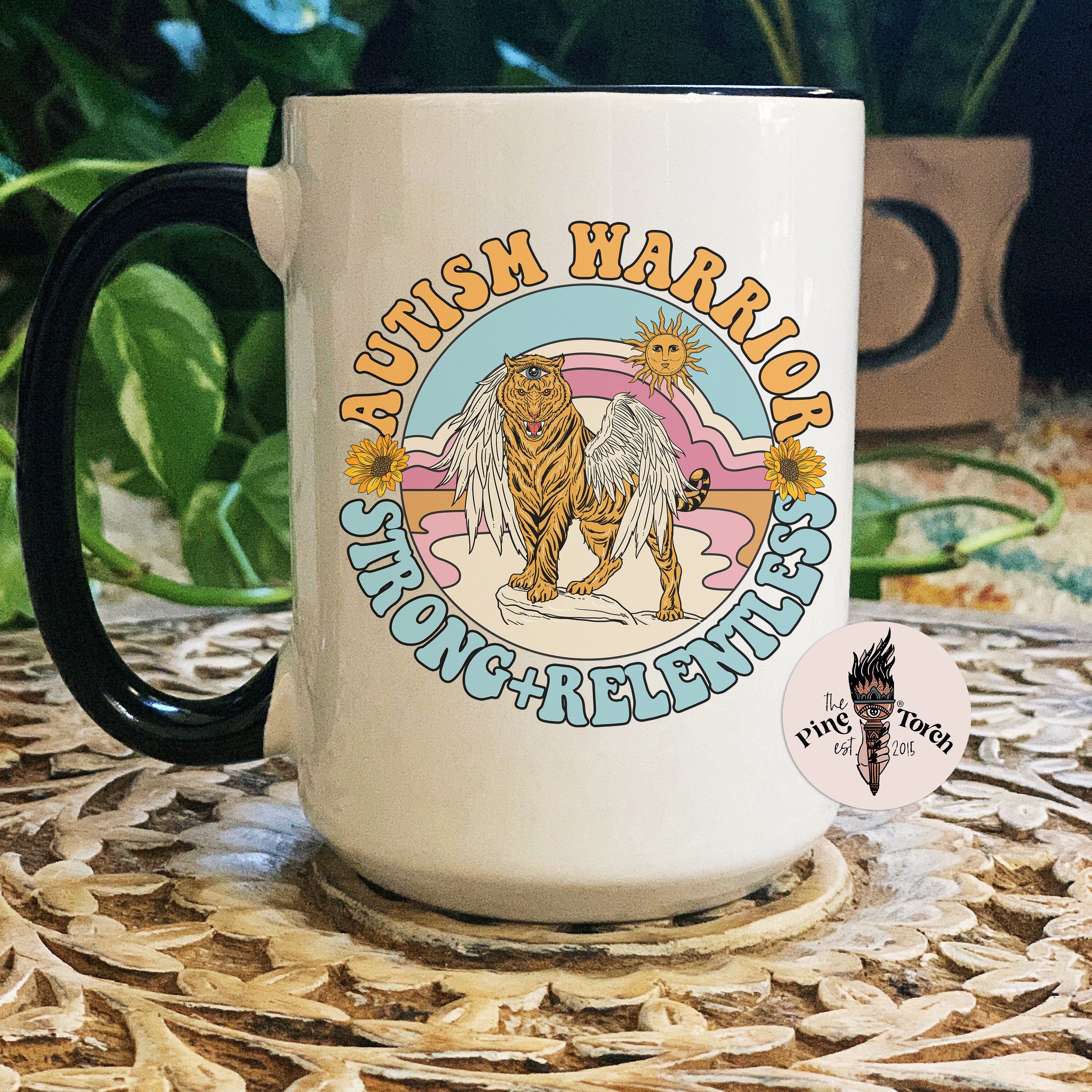 AUTISM WARRIOR - STRONG + RELENTLESS // BLACK RIM MUG