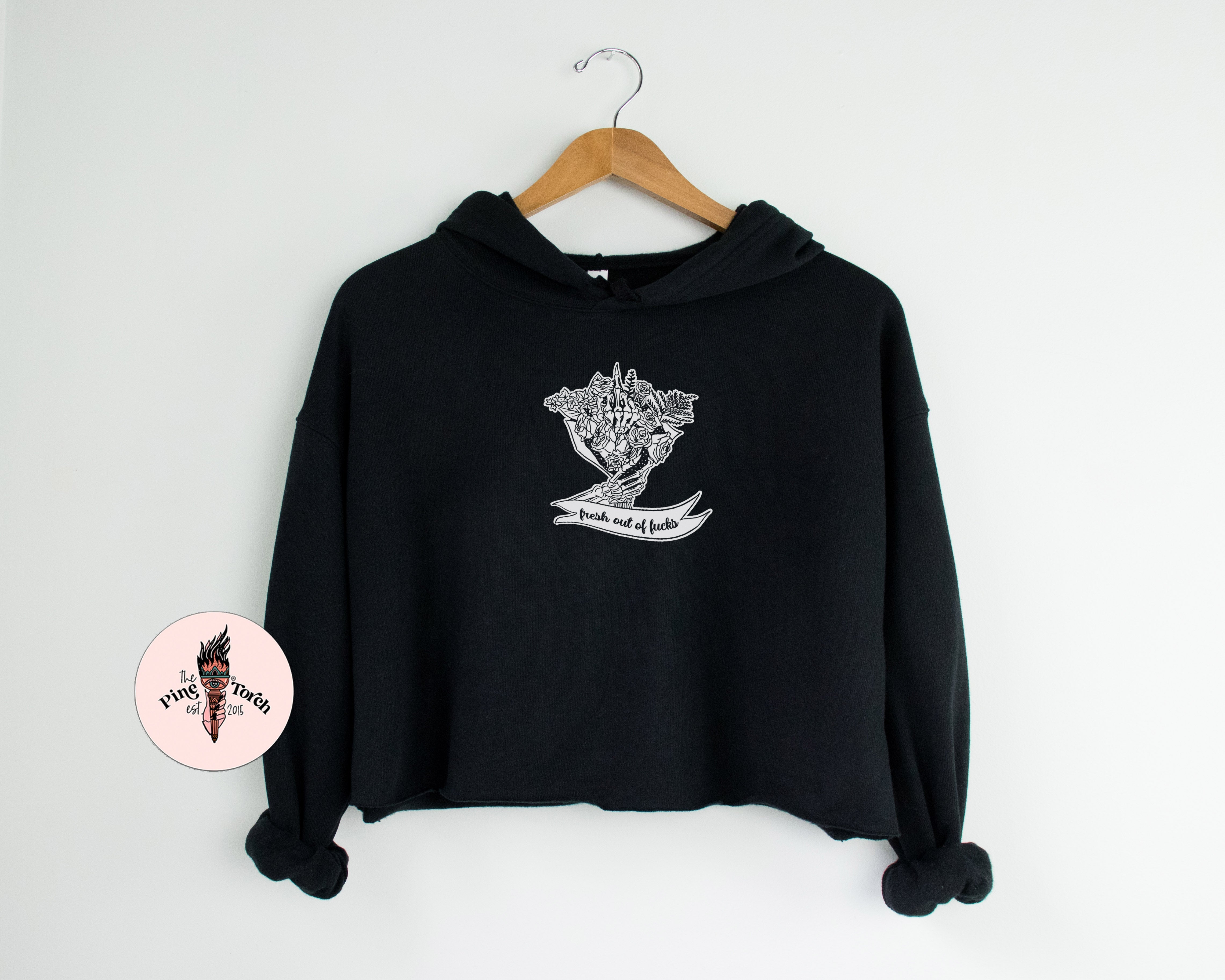 « FRESH OUT OF FUCKS » CREAM CROP HOODIE