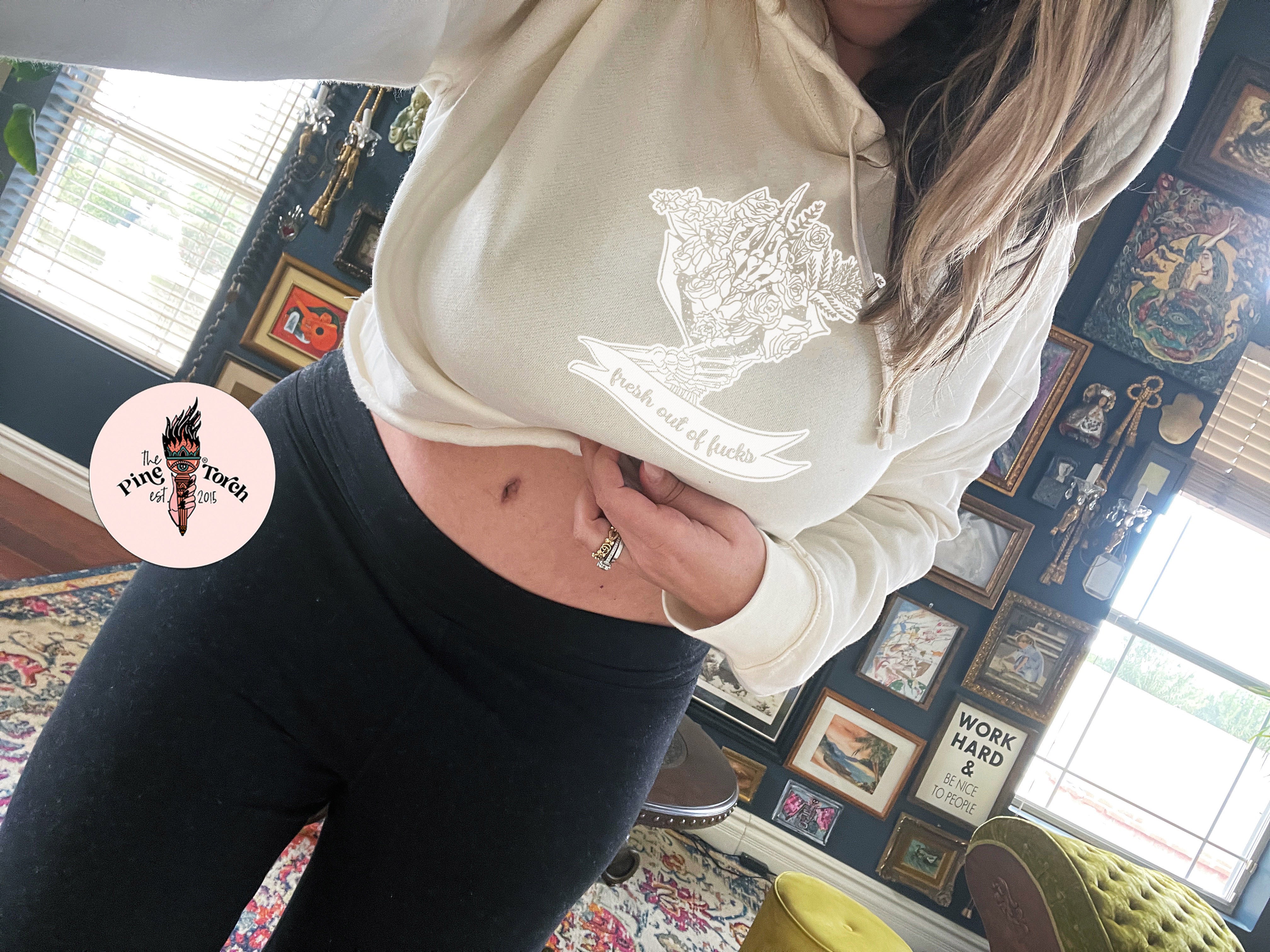 « FRESH OUT OF FUCKS » CROP HOODIE