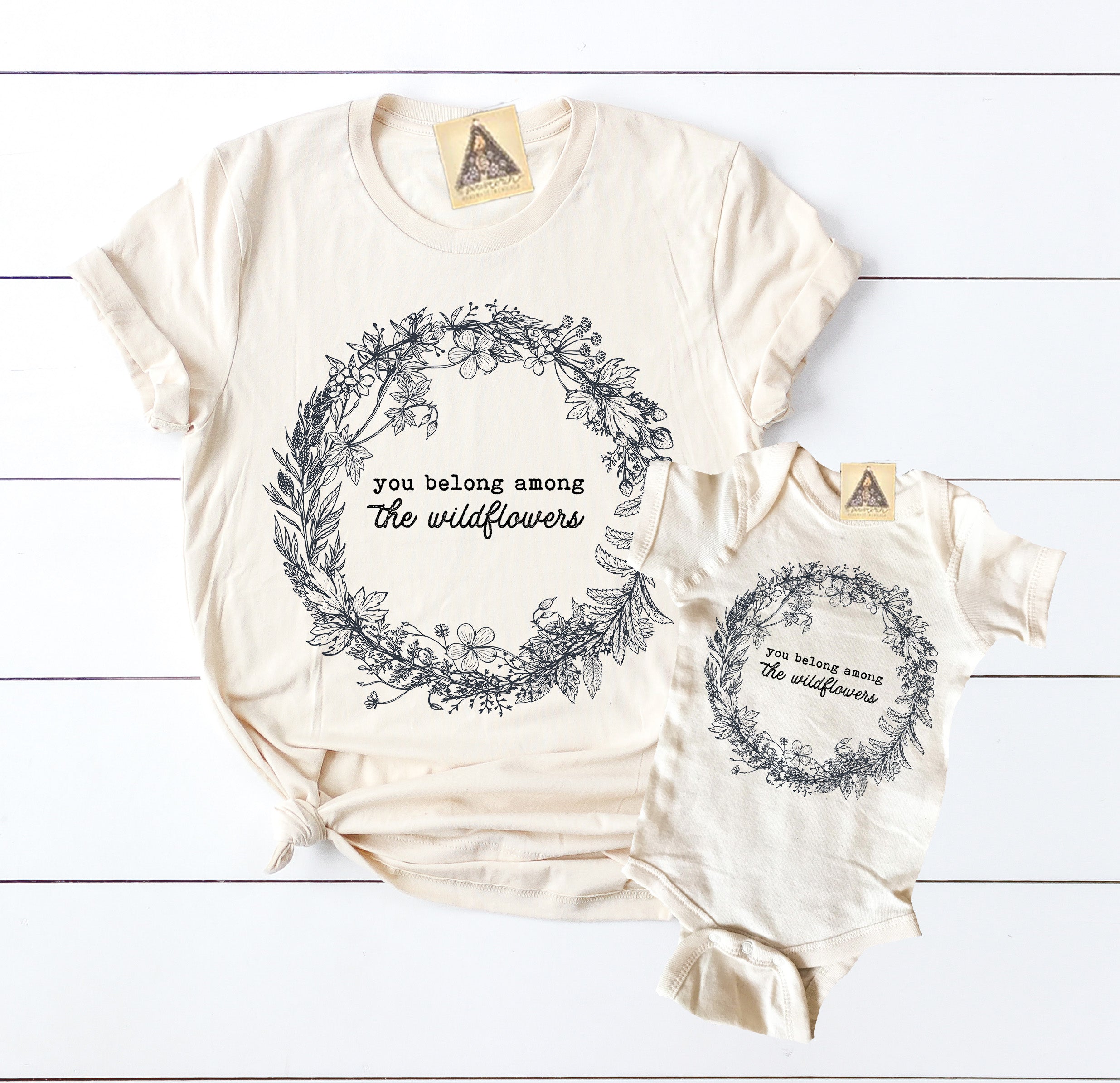 « YOU BELONG AMONG THE WILDFLOWERS » MOMMY & ME // Cream Unisex Tee + Bodysuit