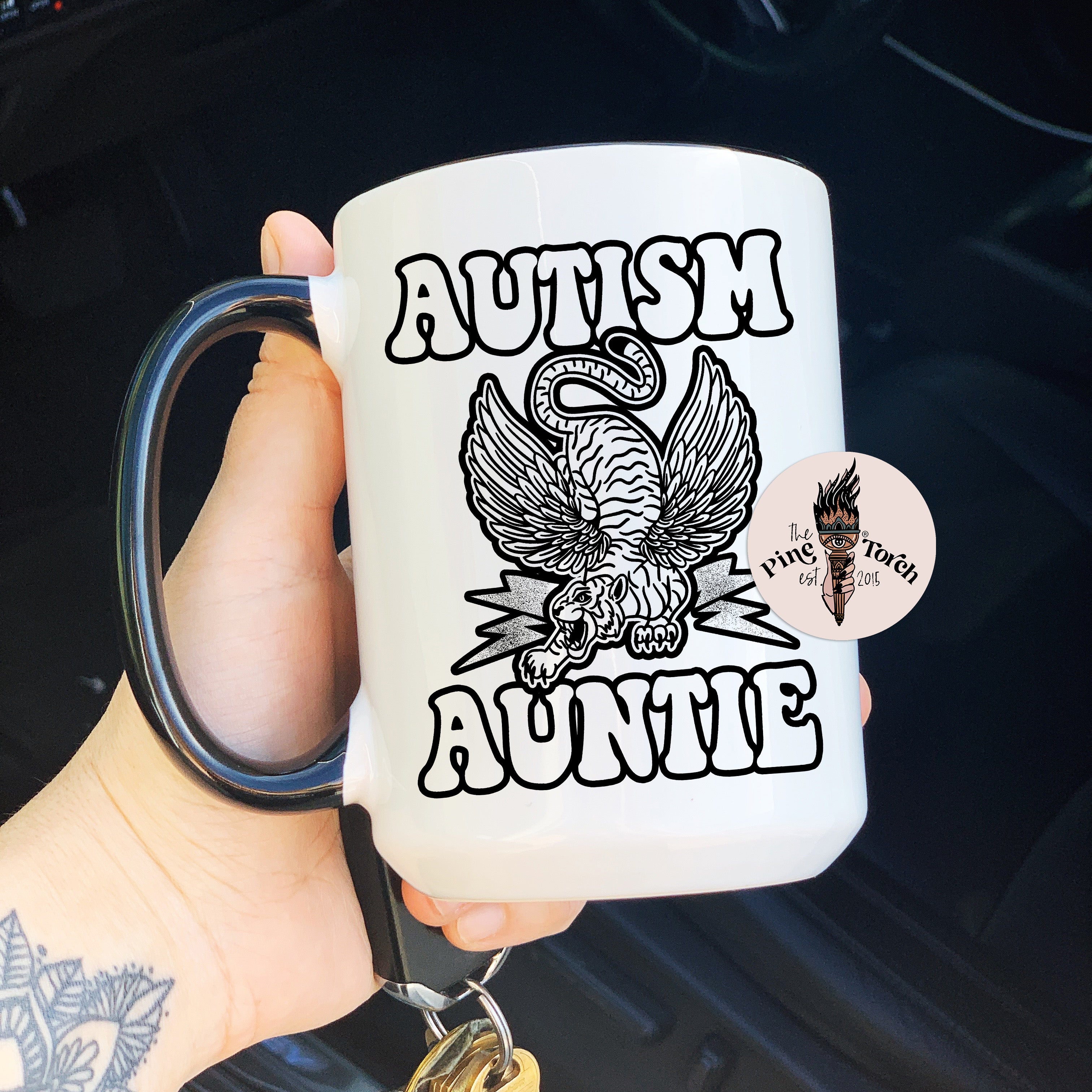 AUTISM AUNTIE // BLACK RIM MUG