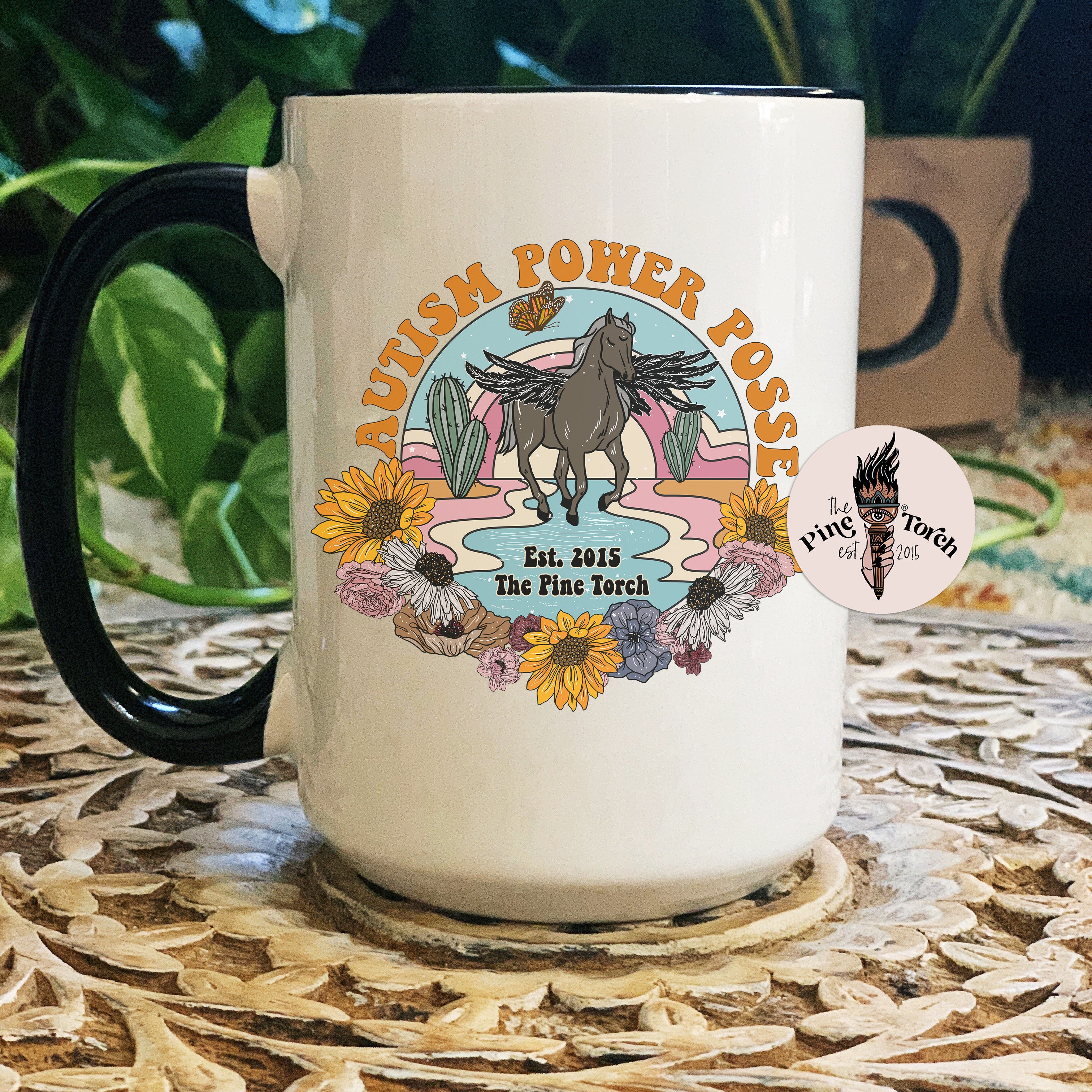 AUTISM POWER POSSE *NEW // BLACK RIM MUG