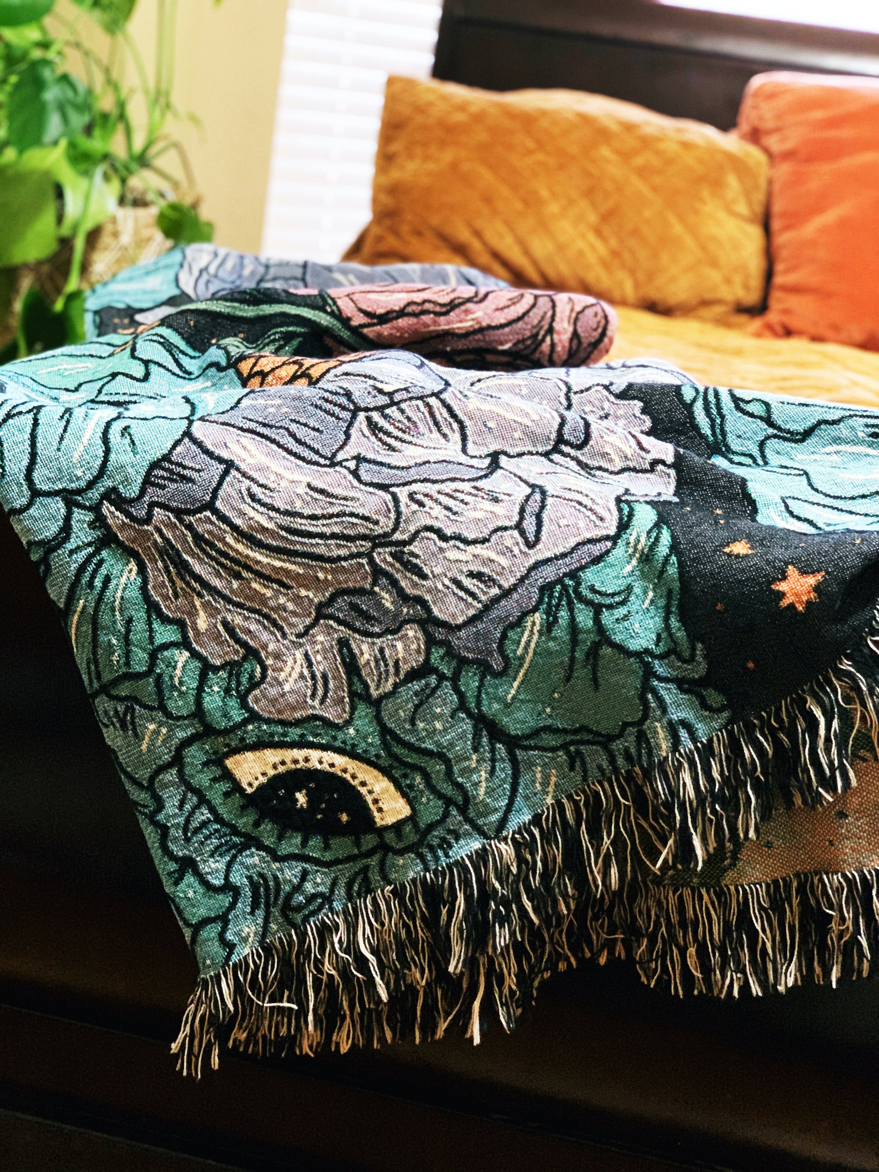 GOTHIC FLORAL // WOVEN FRINGE BLANKET