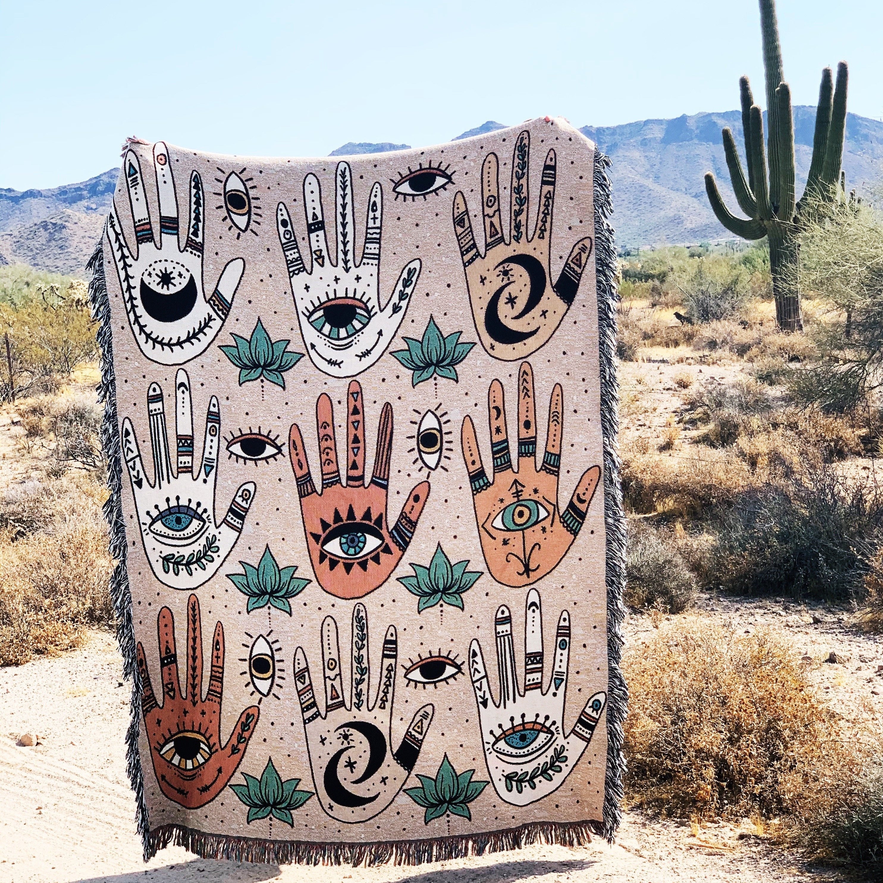 HELPING HANDS (HAMSA) // WOVEN FRINGE BLANKET
