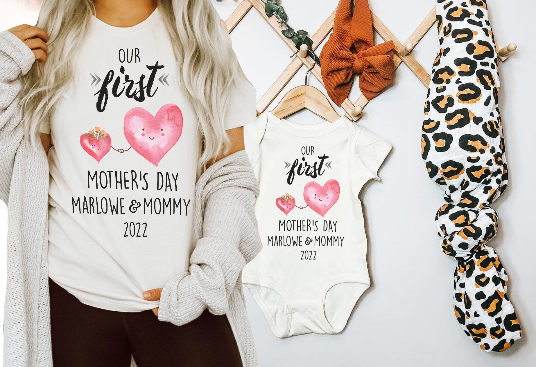 « FIRST MOTHER'S DAY WITH HEARTS » CUSTOMIZED BODYSUIT