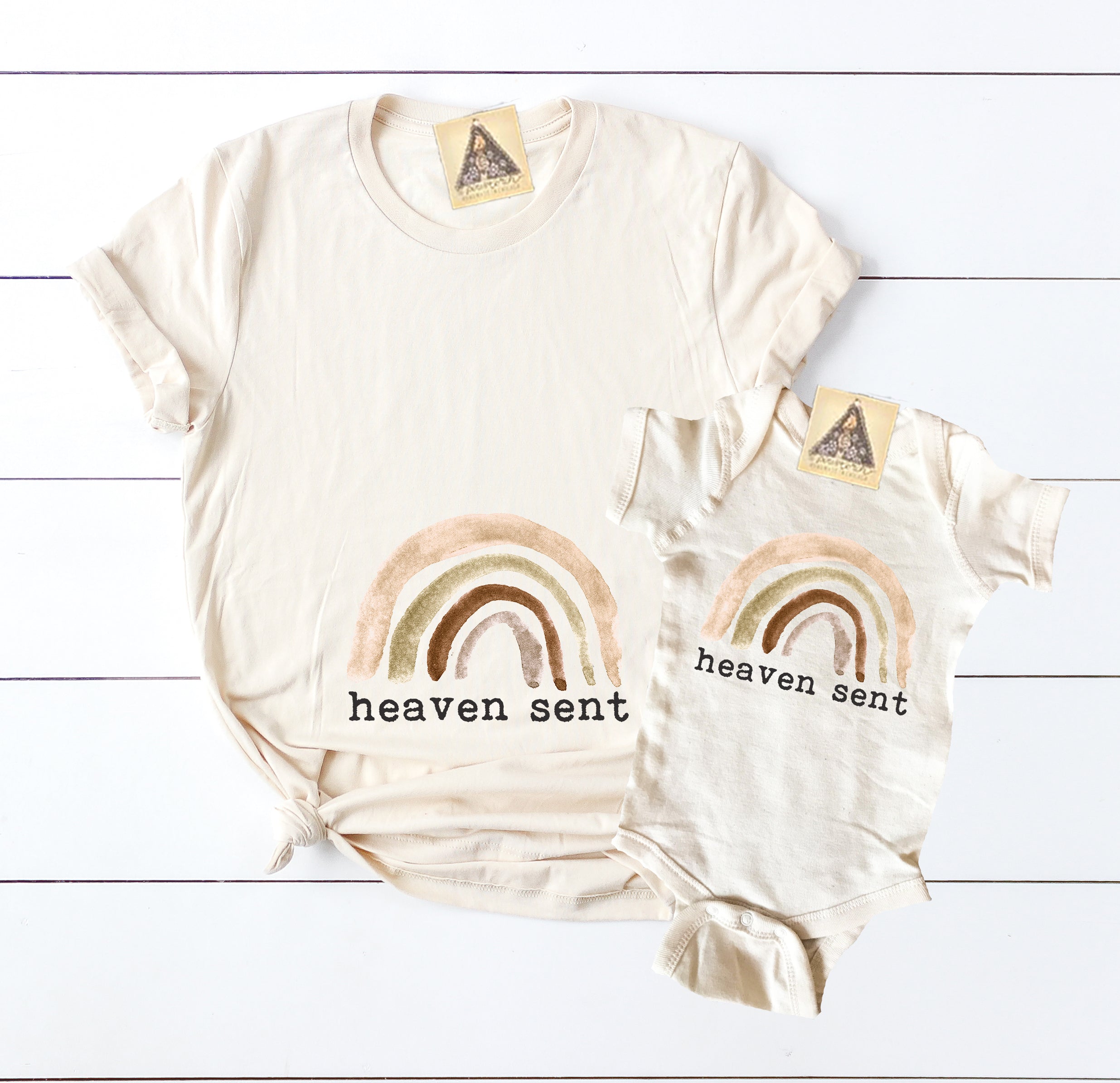 « HEAVEN SENT » MOMMY & ME // Cream Unisex Tee + Bodysuit