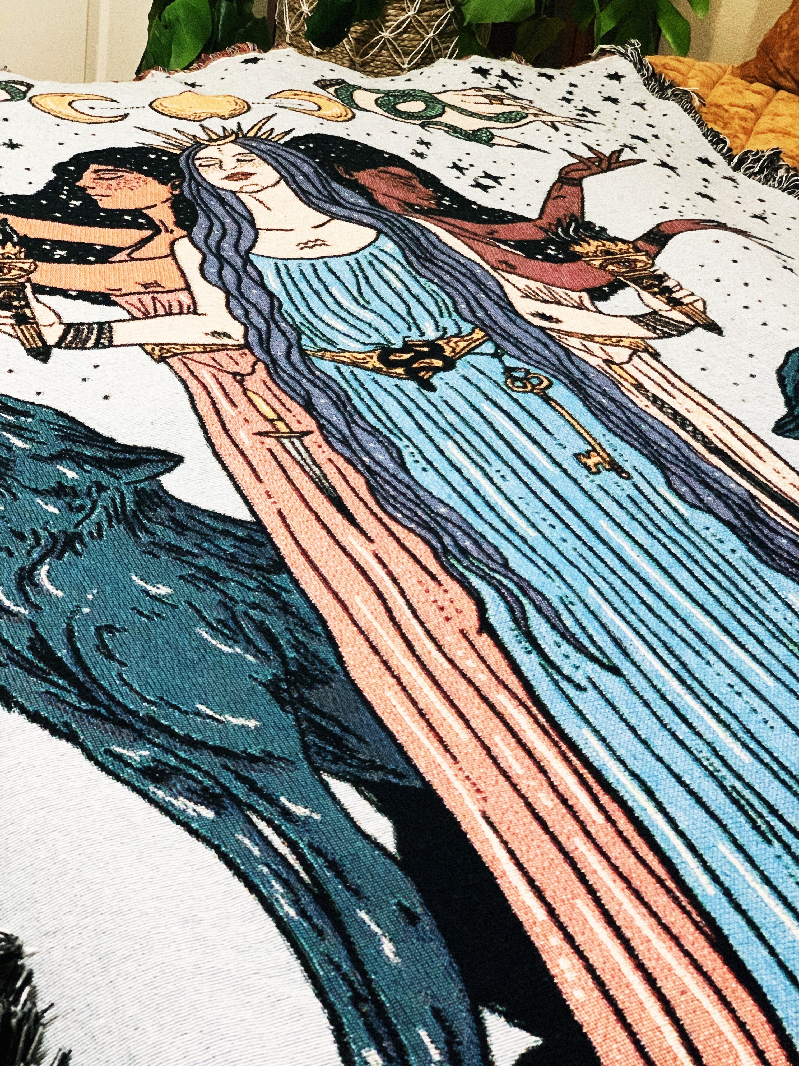 HECATE TRIPLE MOON GODDESS // WOVEN FRINGE BLANKET