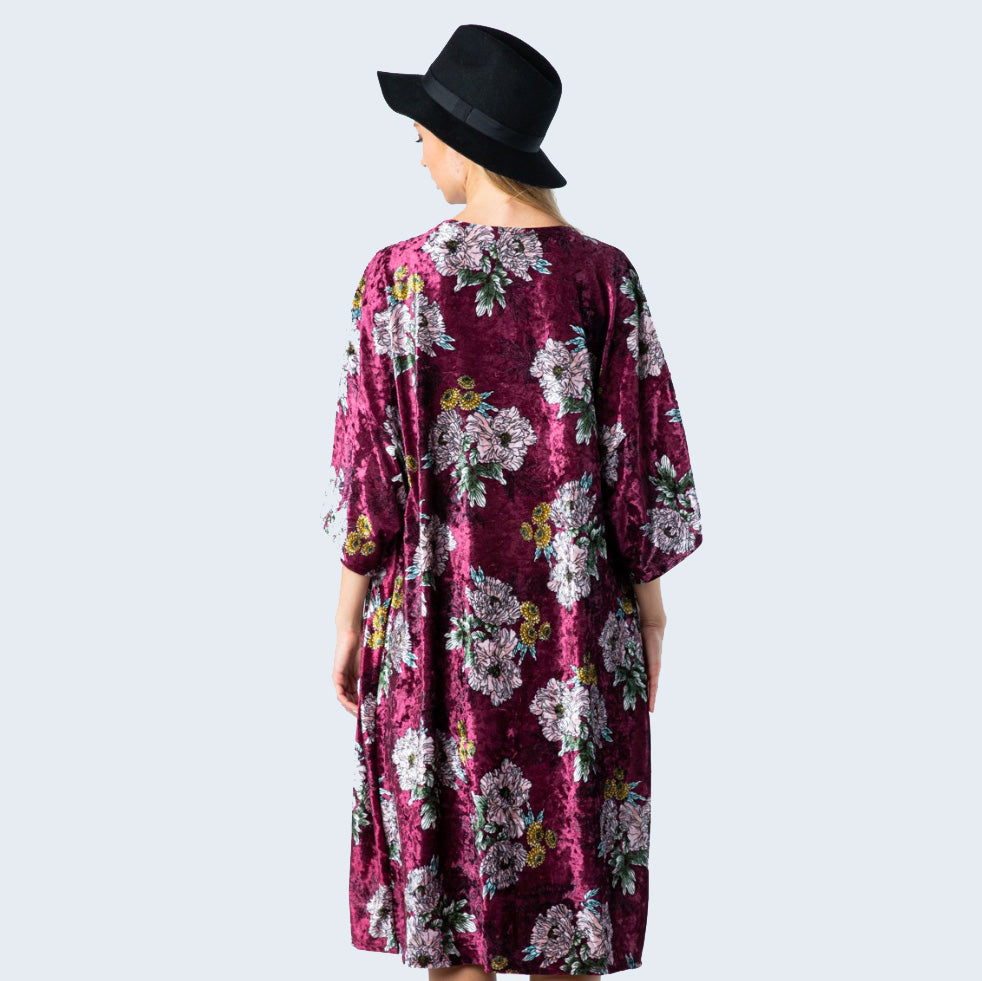 << LUXE >> MIDI VELVET FLORAL KIMONO (2 Colors)