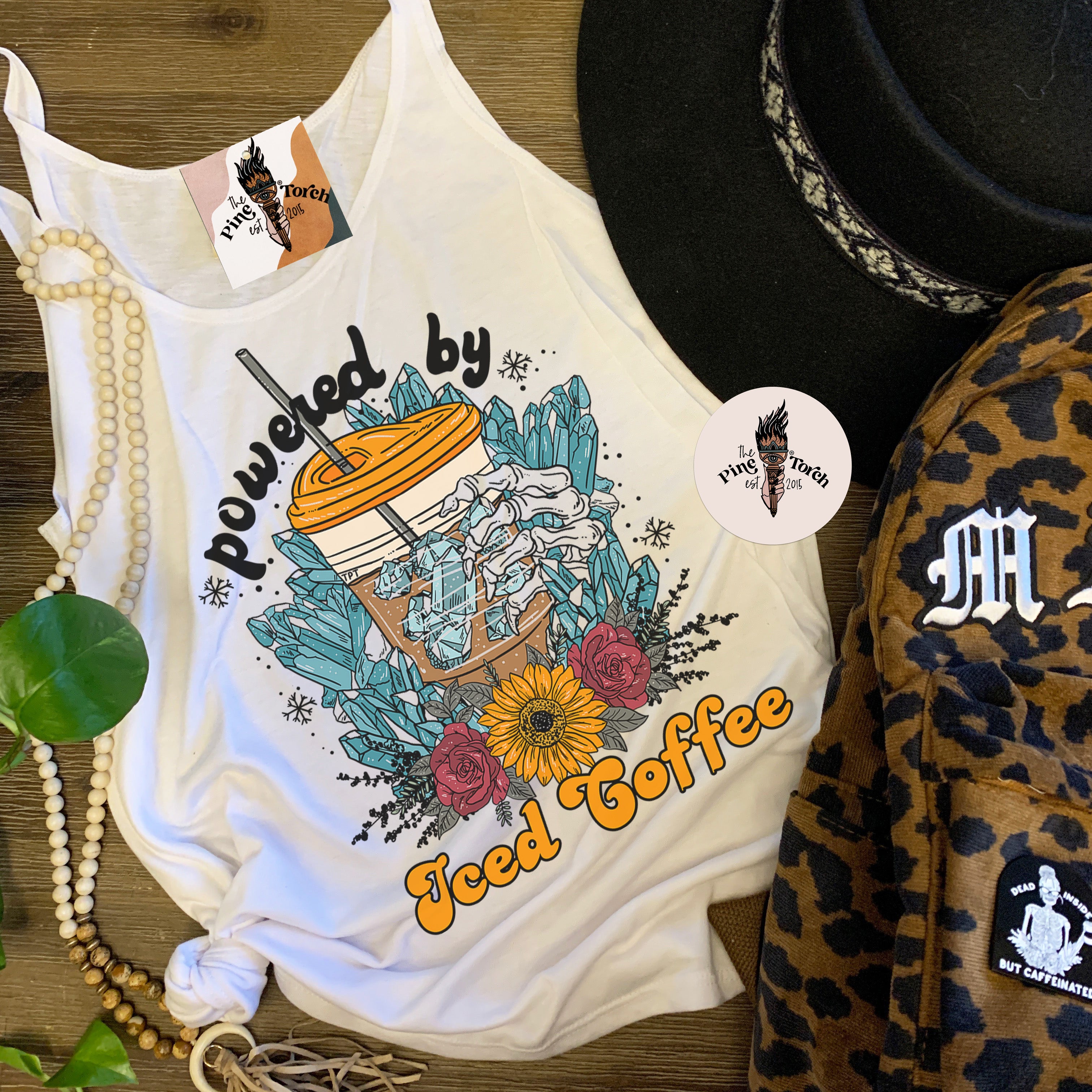 « POWERED BY ICED COFFEE » SLOUCHY or RACERBACK TANK