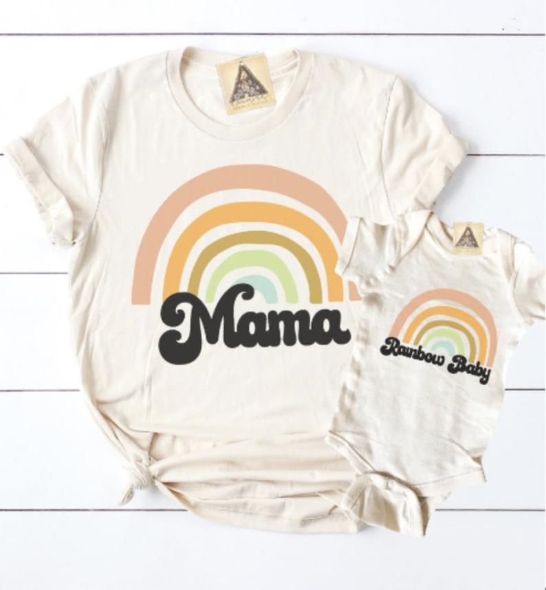 « RAINBOW MAMA + RAINBOW BABY » CREAM UNISEX TEE + CREAM BODYSUIT