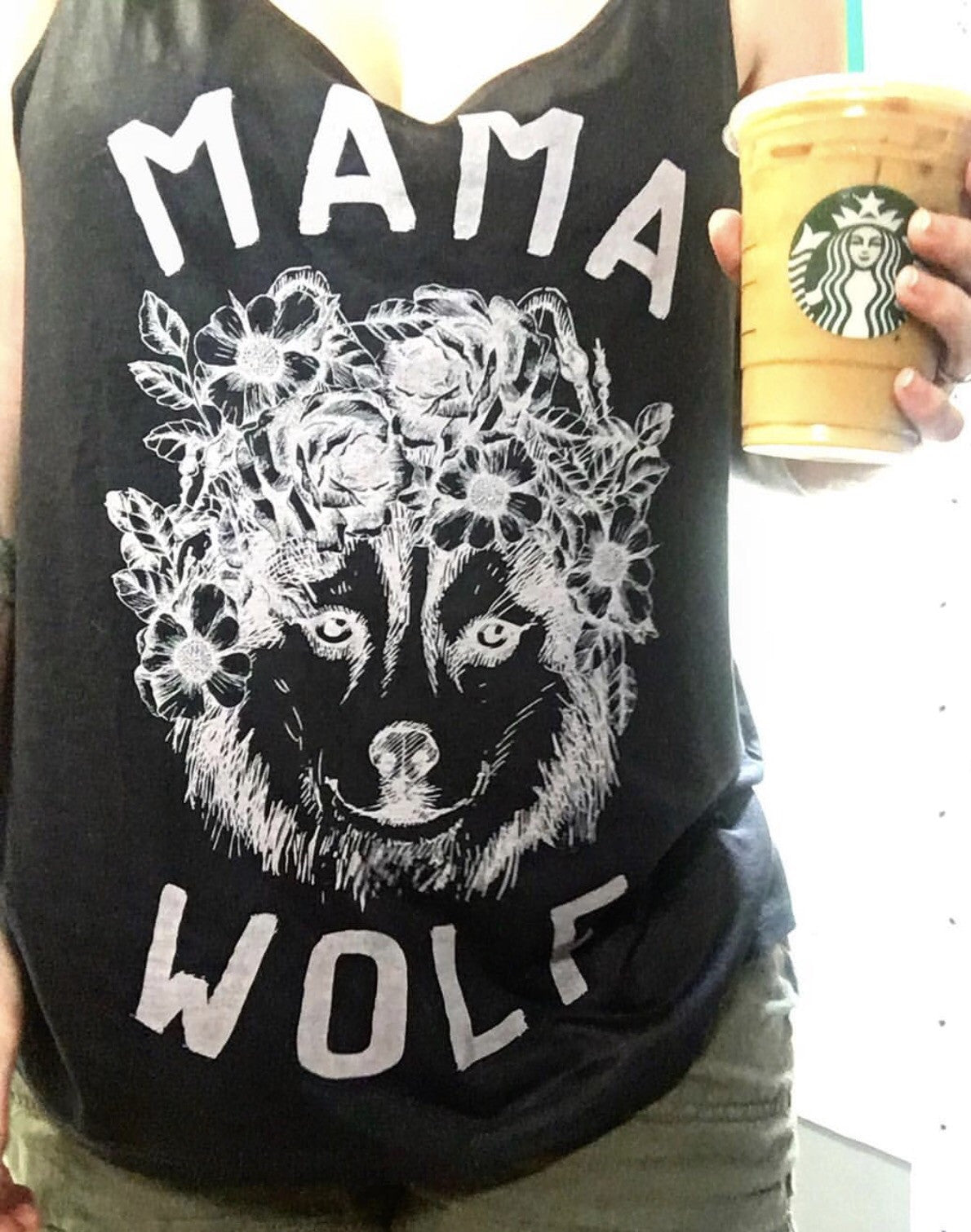 « MAMA WOLF » WOMEN'S BLACK SLOUCHY TANK