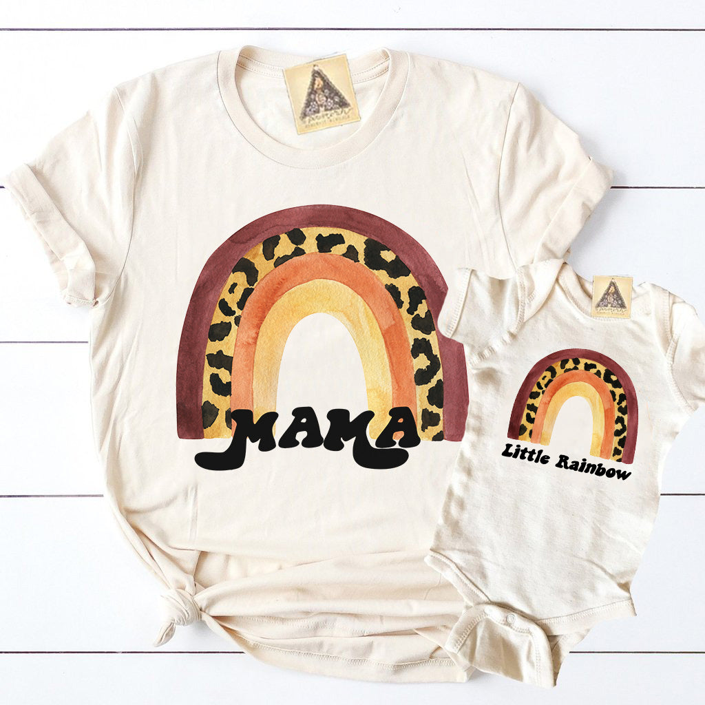 « LEOPARD RAINBOW MAMA + LITTLE RAINBOW » CREAM UNISEX TEE + CREAM BODYSUIT
