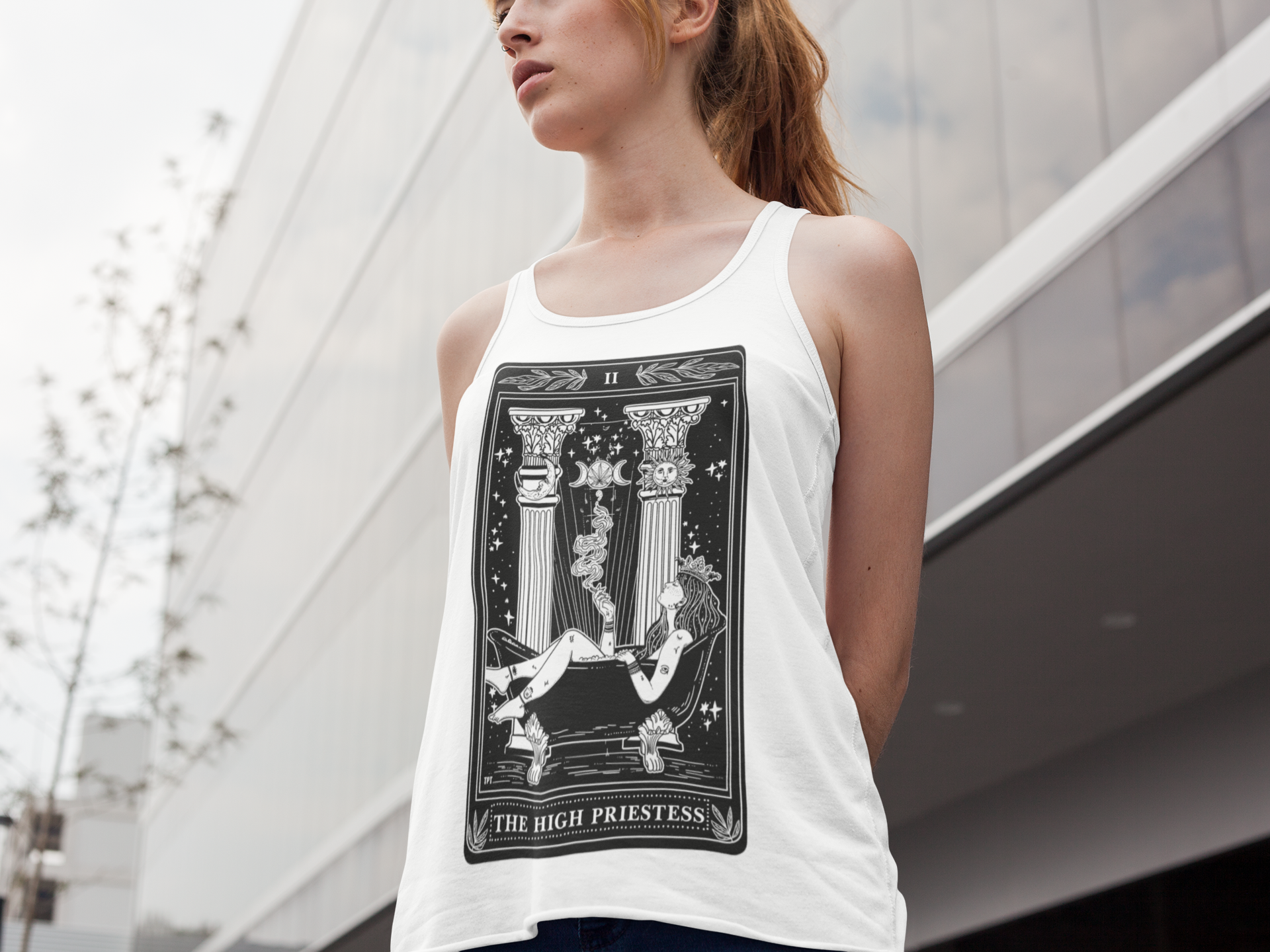 « THE HIGH PRIESTESS (full color) » WOMEN'S SLOUCHY or RACERBACK TANK