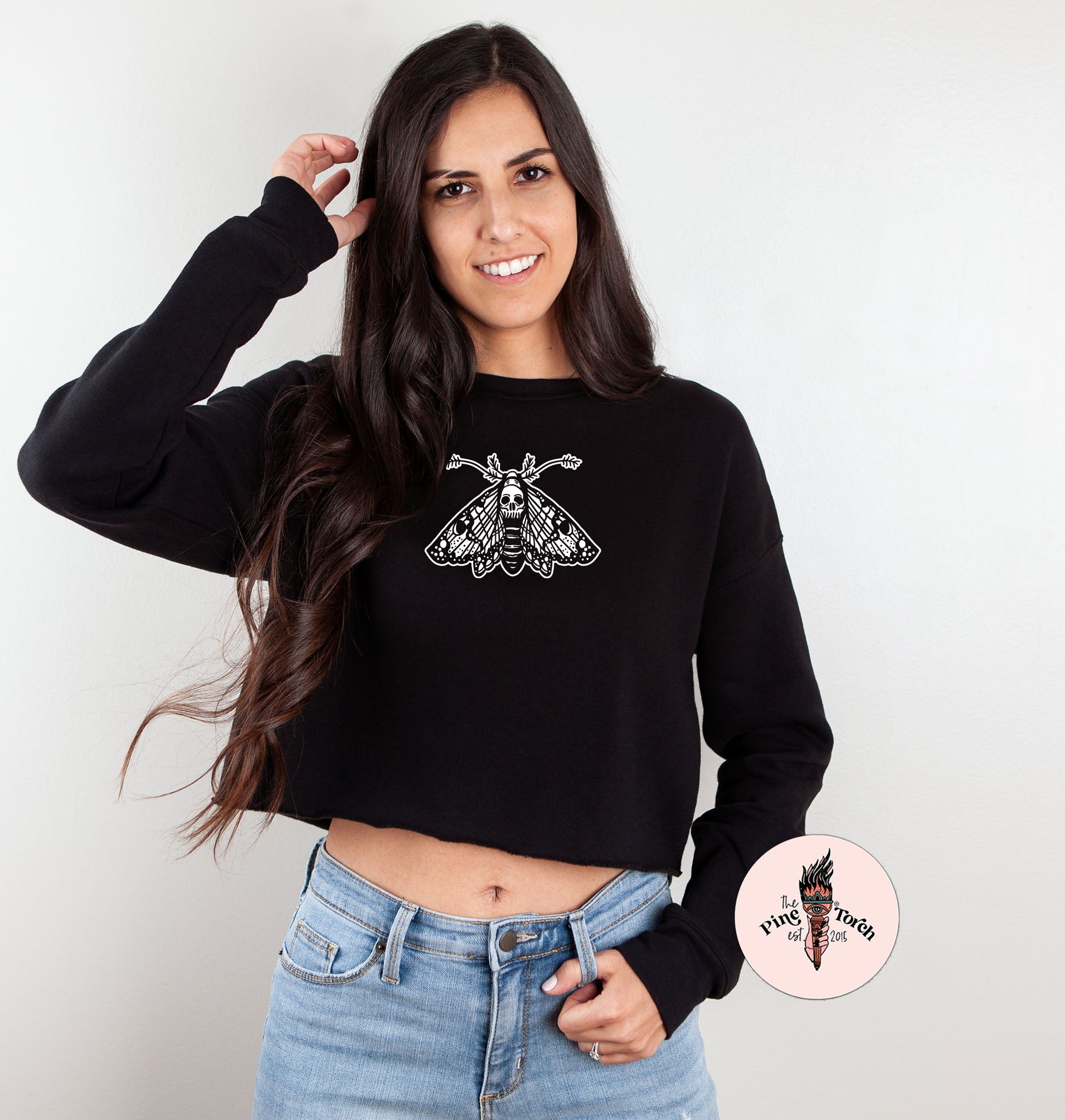 « DEATH MOTH » CREAM CROP HOODIE