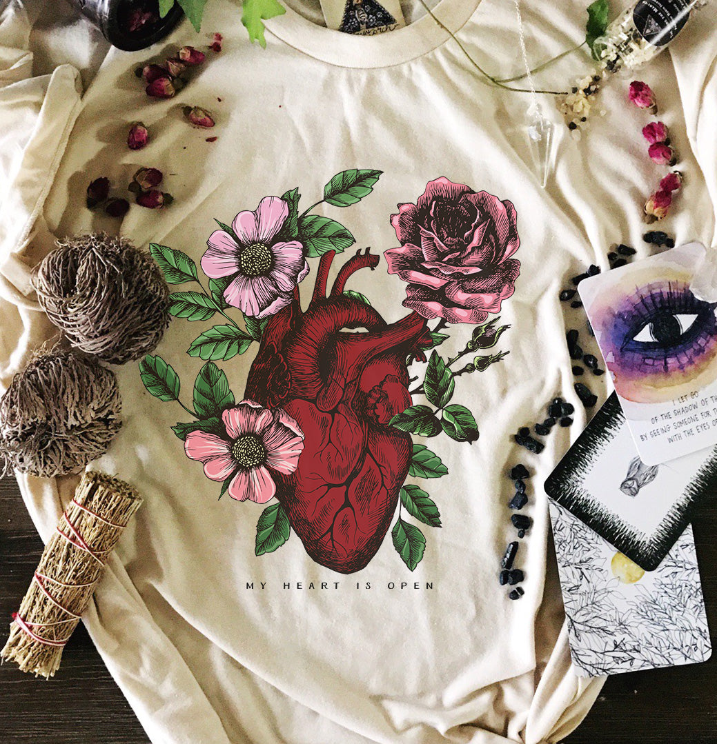 « MY HEART IS OPEN » CREAM UNISEX TEE