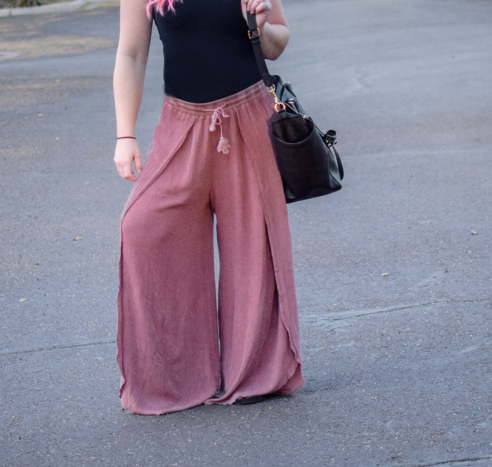 << TULIA >> WIDE LEG GAUZE TULIP PANTS (MAUVE)