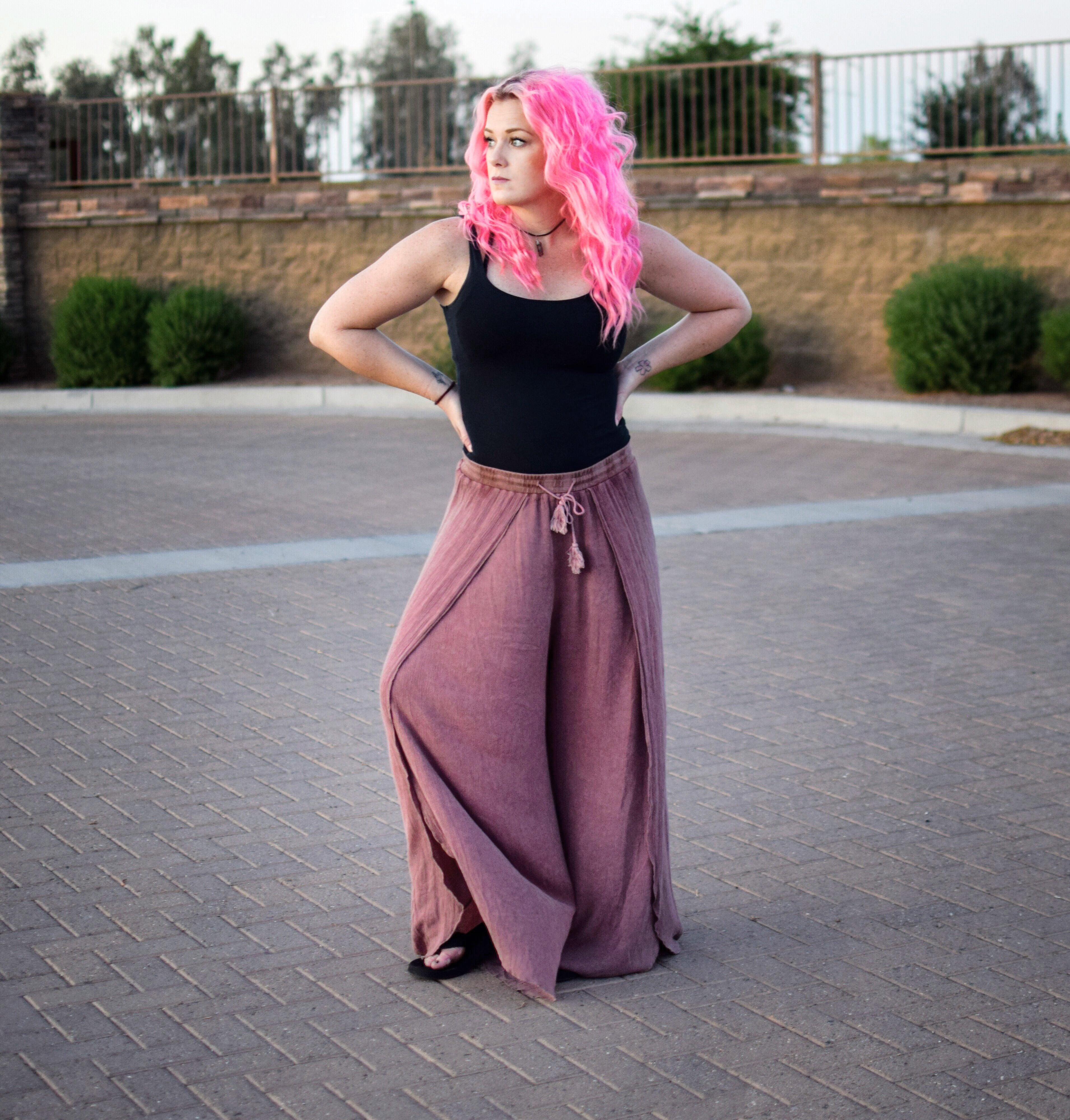 << TULIA >> WIDE LEG GAUZE TULIP PANTS (MAUVE)