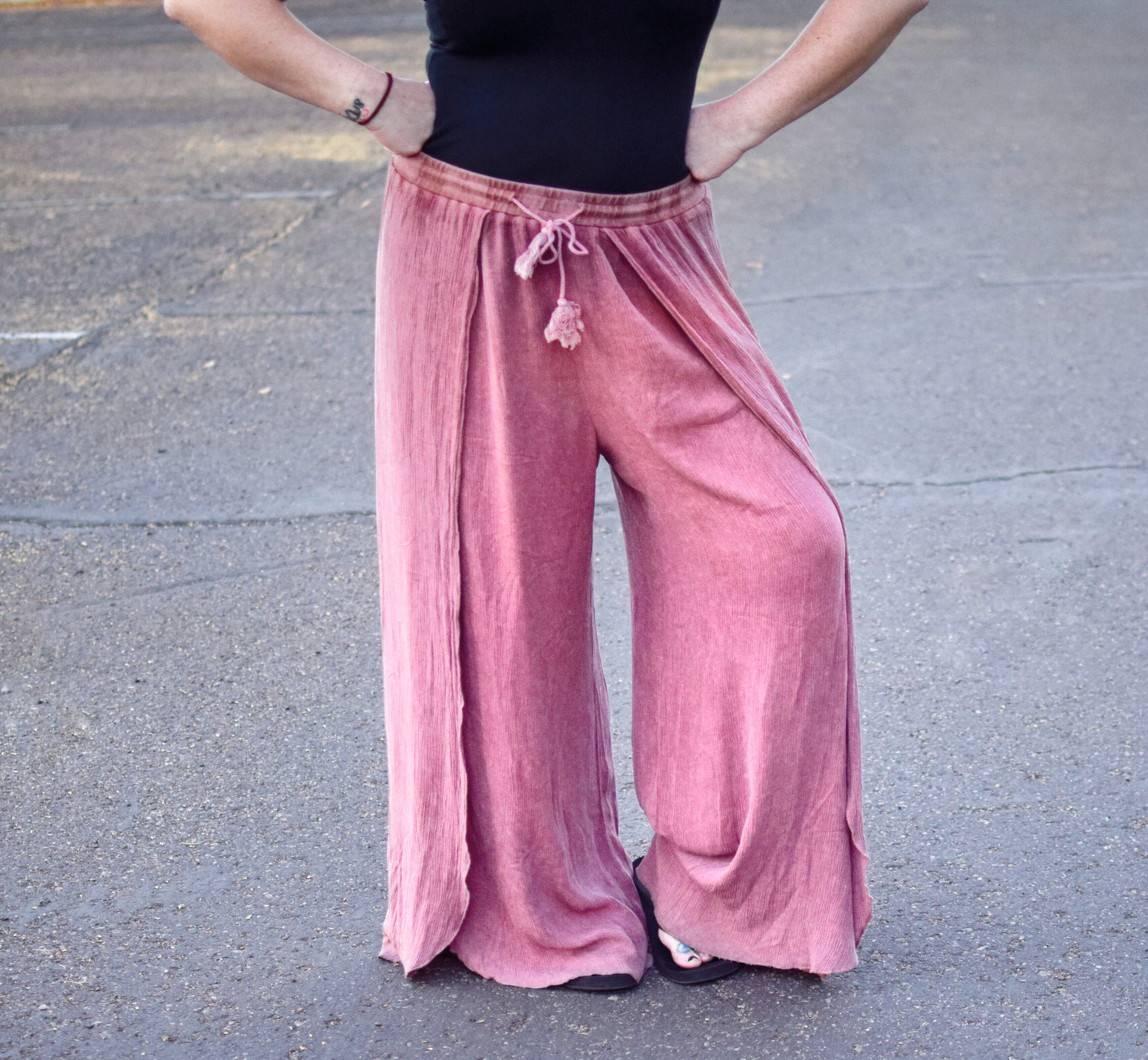 << TULIA >> WIDE LEG GAUZE TULIP PANTS (MAUVE)