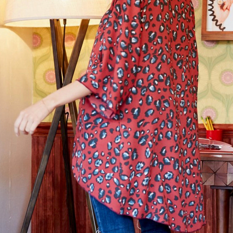 << PHOEBE >> LIGHTWEIGHT PLUS LEOPARD KIMONO CARDIGAN